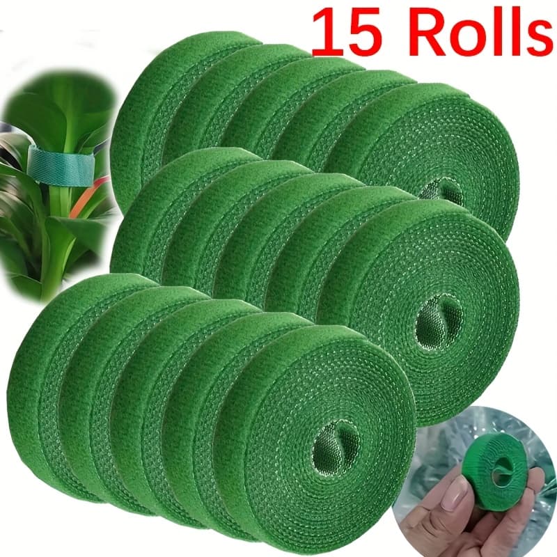 TEMU 15 Rolls Self-adhesive Plant Ties | Nylon Hook-and-loop, Windproof Durable, Adjustable Reusable For Potted Plant Shaping, Tomato Cages, Fences Indoor And Outdoor Use