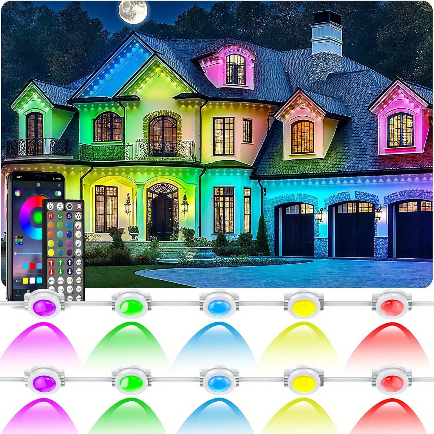TEMU 500ft/300ft/200ft Light, Rgb Eave Light, Scene Mode Ip67 Waterproof Outdoor Eave Lighting, Outdoor Decoration, Garden Decoration, House, Party Outdoor Light