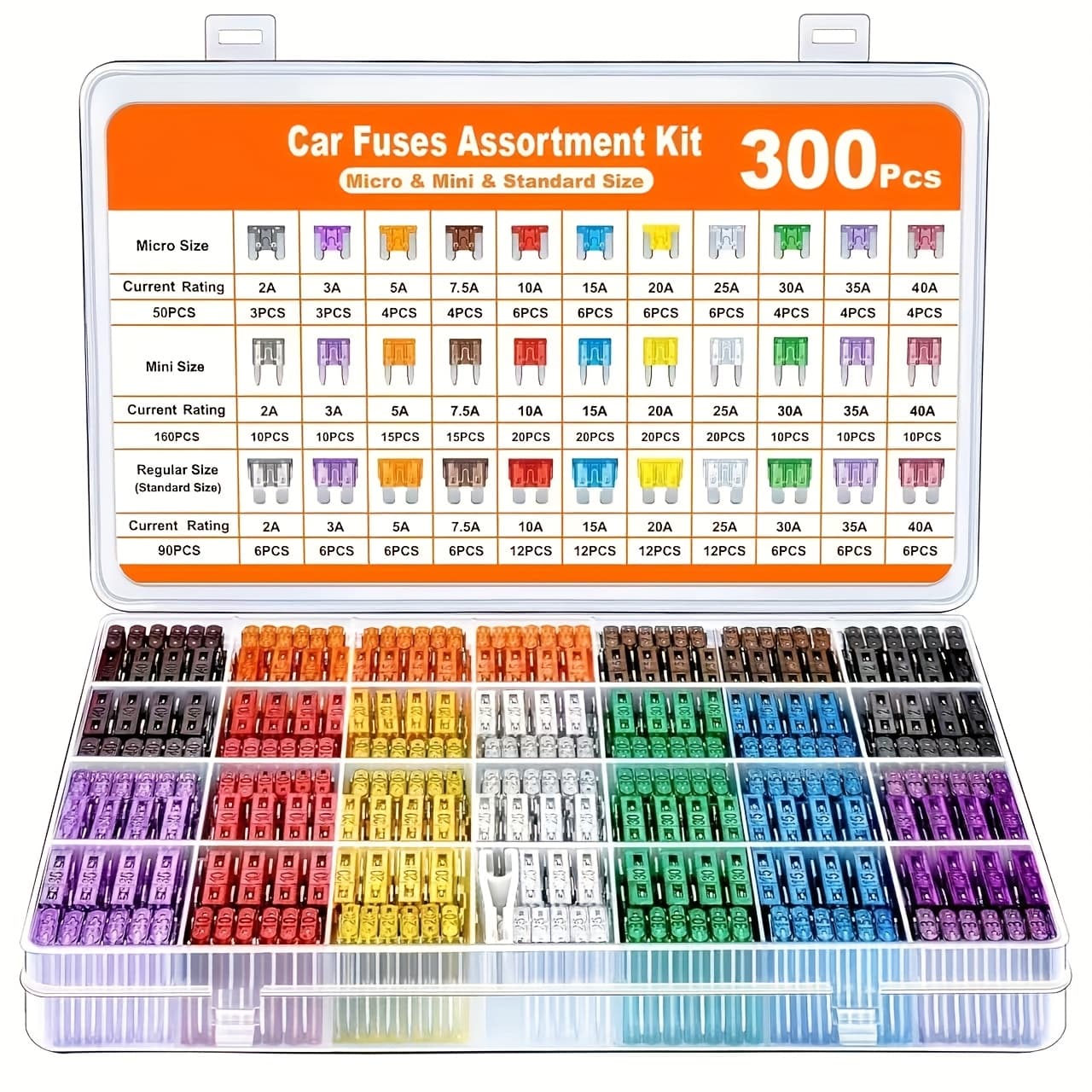 TEMU 300pcs Car Fuse Combo Kit, 160pcs Mini Blade Fuses, 90pcs Standard Fuses, 50pcs Micro Fuses, 1pc Fuse Puller, Aluminum Material, Mixed Color, Uncharged , For Car/trailer/truck/motorcycle