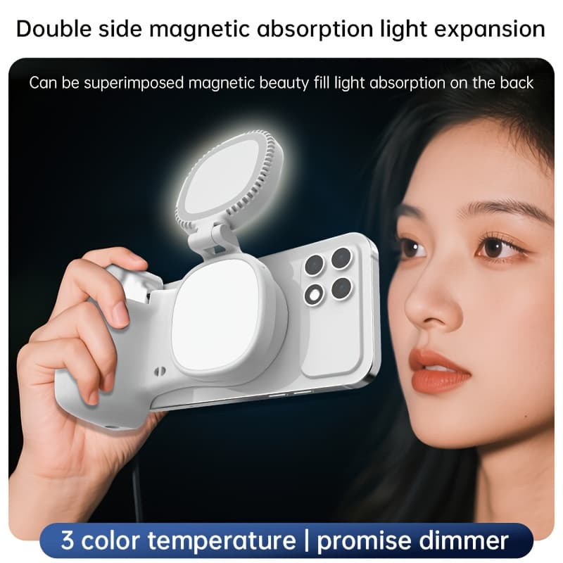 TEMU Magnetic Camera Grip And Selfie Light, With Fill Light And Wireless Control | Detachable Phone Stand For Content Creators ( Hammer White)