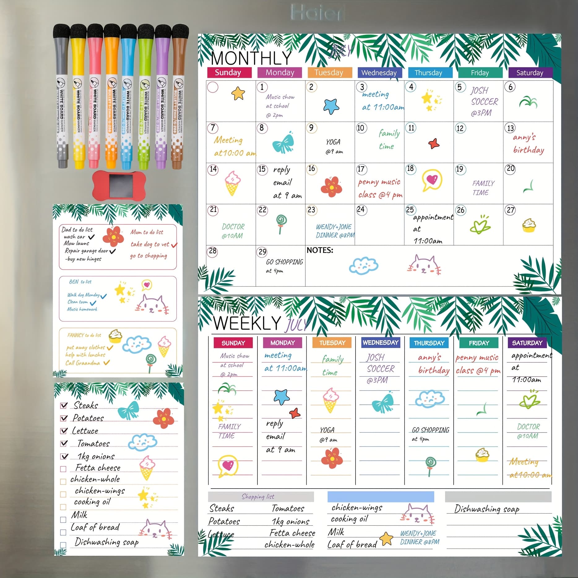 TEMU Magnetic Dry Erase Whiteboard Set 3pcs For Refrigerator, Wall, And Fridge Organization With Monthly, Weekly, And Daily Notepads. 3pcs Come With 8 Markers And 1 Eraser