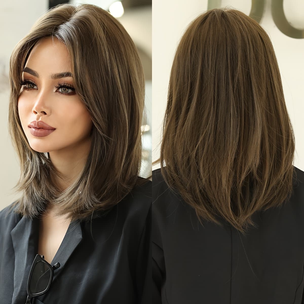 TEMU Shoulder Length Loose Curly Wigs For Women Daily Party Use Middle Part High Density Women Wig Heat Resistant Synthetic Wig 16 Inches