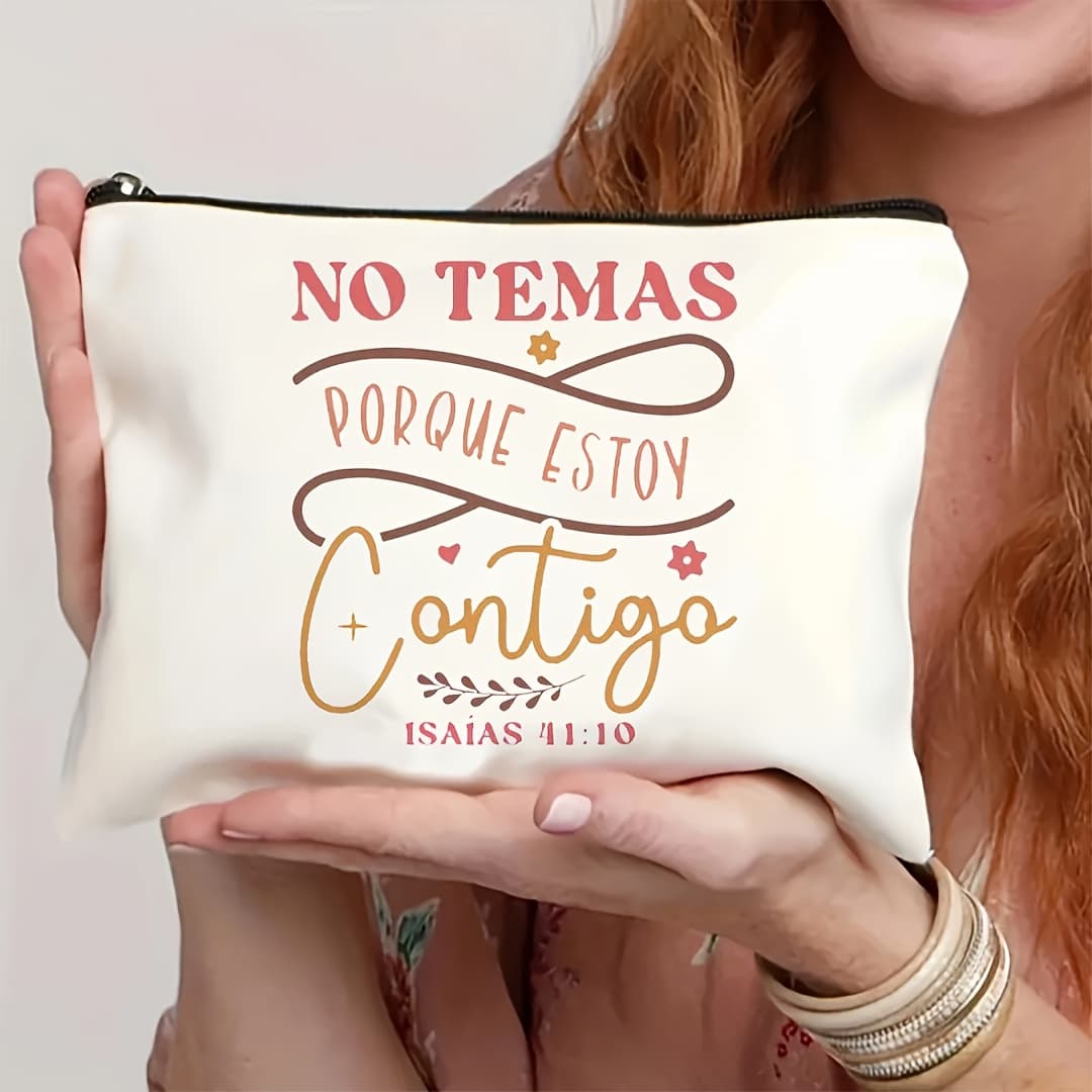TEMU 1pc Inspirational Makeup Bag, Spanish Design Cosmetic Storage Pouch, Aesthetic Toiletry Organizer For Beauty & Skincare Products – Perfect For Travel, Vacation, Business, Fitness, And Outdoor Use