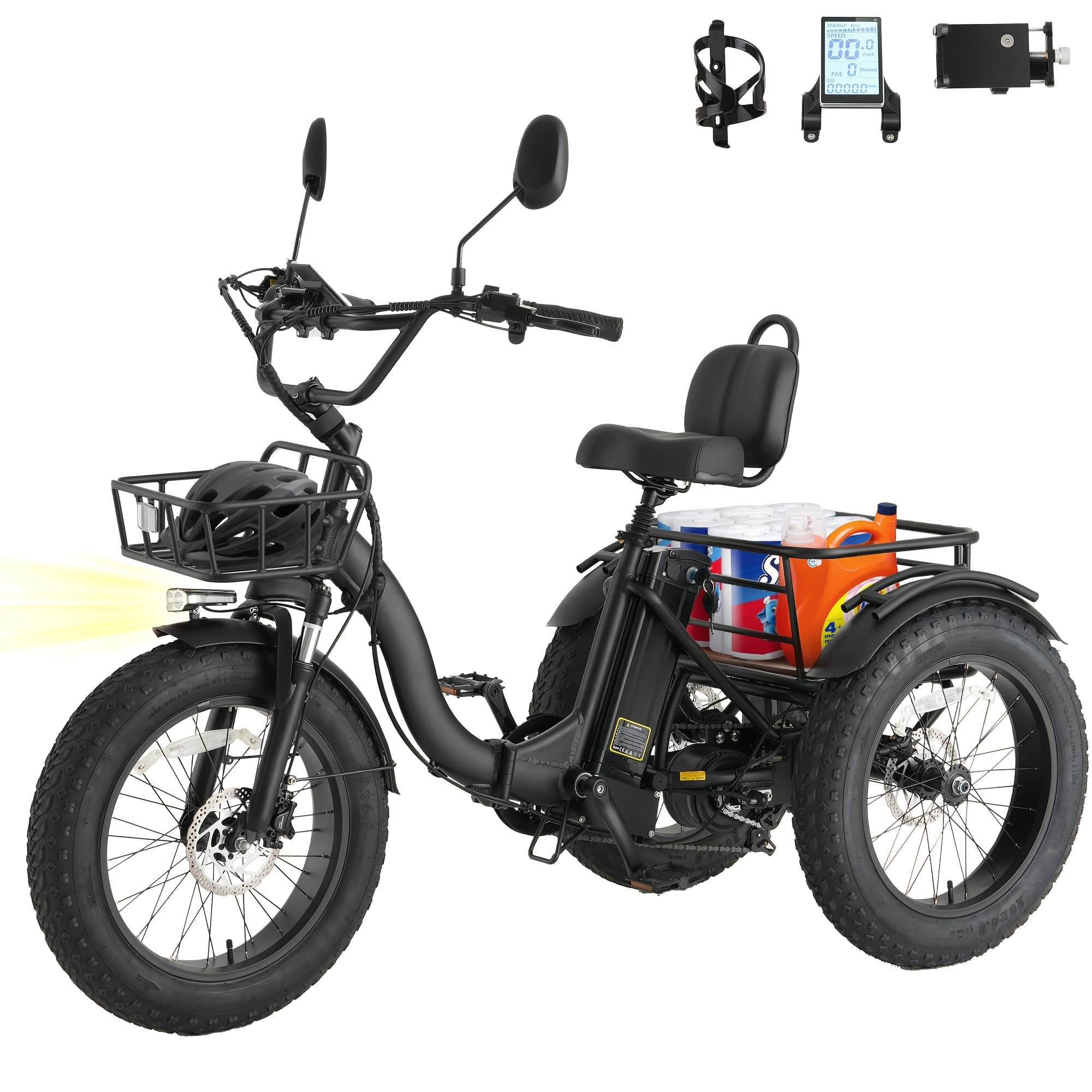 TEMU Adult , 749w Motor, 54.6v 13ah Battery, 20 X 4 Inch Folding Fat Tire 3-wheel , 20 Mph, Hydraulic Brakes, Rear Basket And Differential