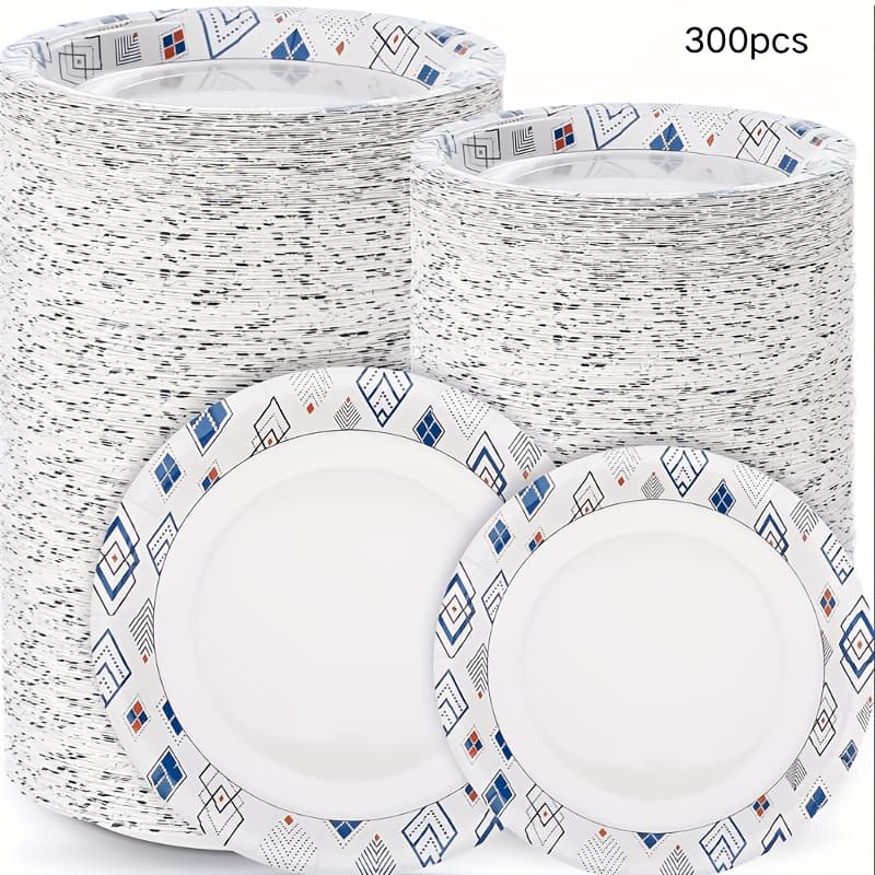 TEMU 300 Pcs Party Paper Plates, Including 9 Inch Heavy Duty Printed Disposable Plates And 7 Inch Soak Proof Disposable Paper Plate For Everyday Parties