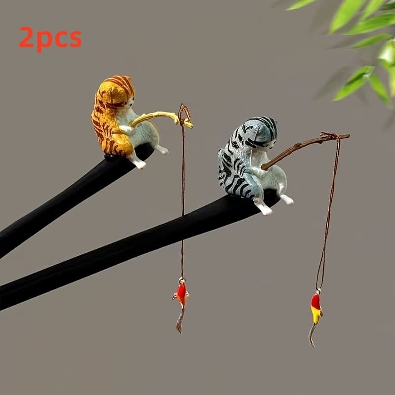 TEMU 2 Cat Fishing Hairpins- Wooden Tassel Red Bait Design, Valentine's Day Birthday Holiday Party Gift, Unique Creative Hair Additions For , Moms And