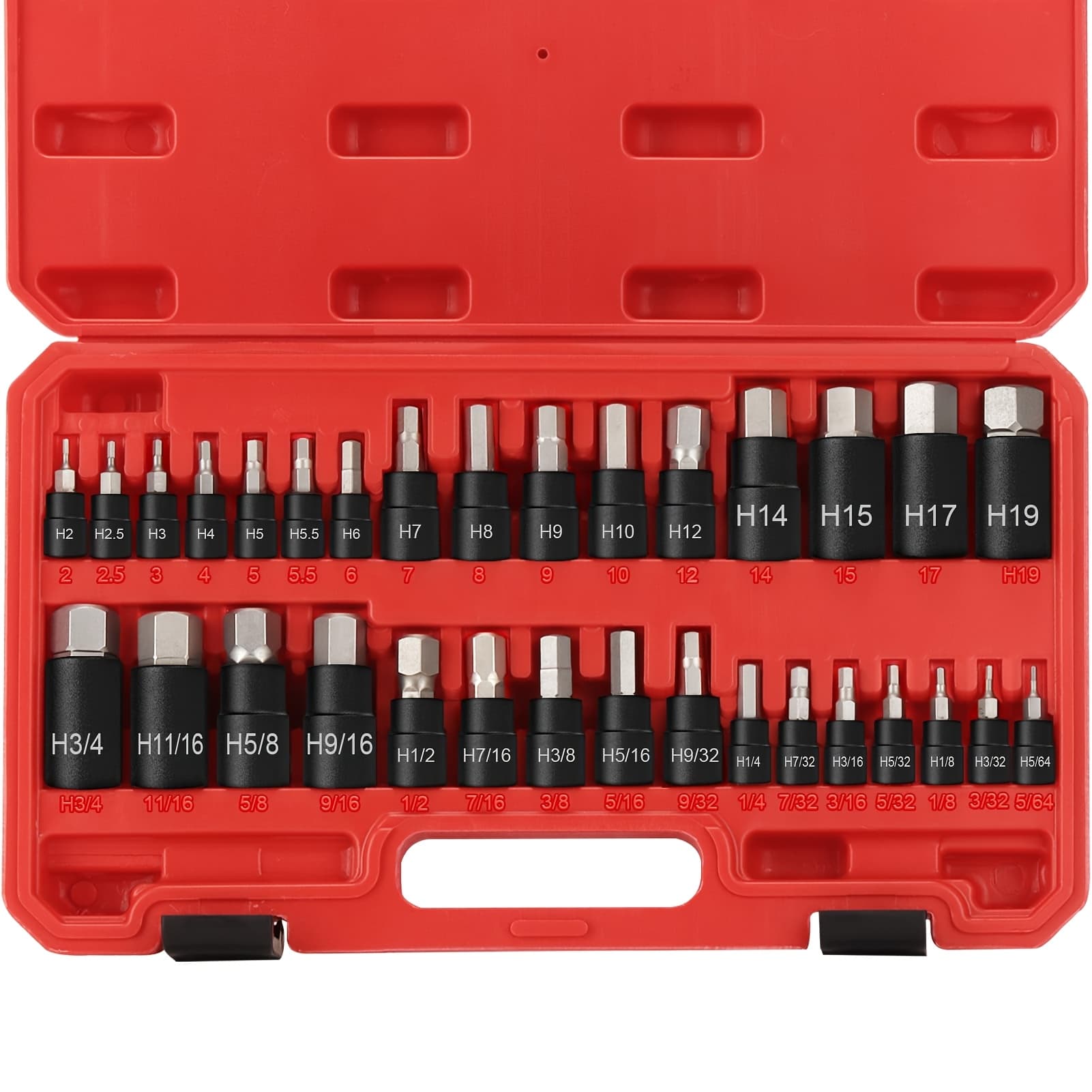 TEMU Hex Impact Bit Socket Set, 32pcs Allen Socket Set Sae And Metric 1/4" 3/8" 1/2" Drives, S2 Alloy Steel And Bit Sockets