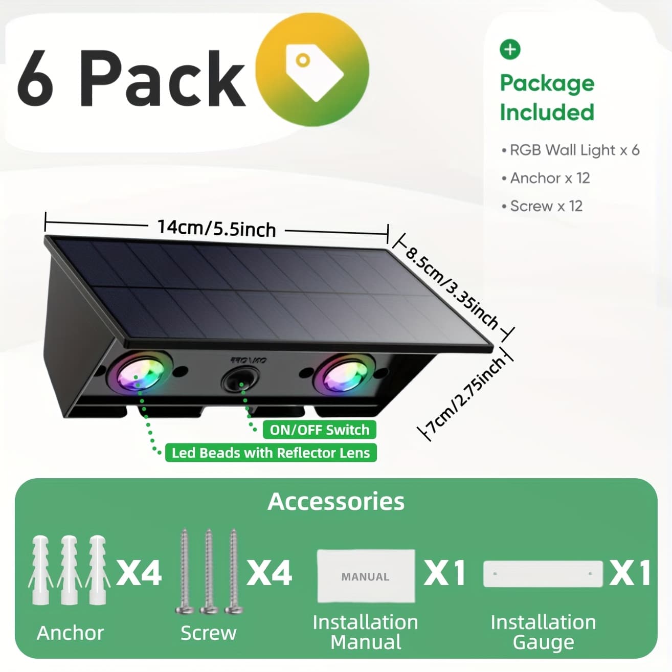 TEMU [buy 1 Get ] Rgb Solar Up And Down Wall Lights Outdoor Decorative Fence Led Ip54 Lamps For Deck, Patio, Porch, House, Garden, Pool Cage, , Auto , Changing Lights For Festive Atmosphere Building