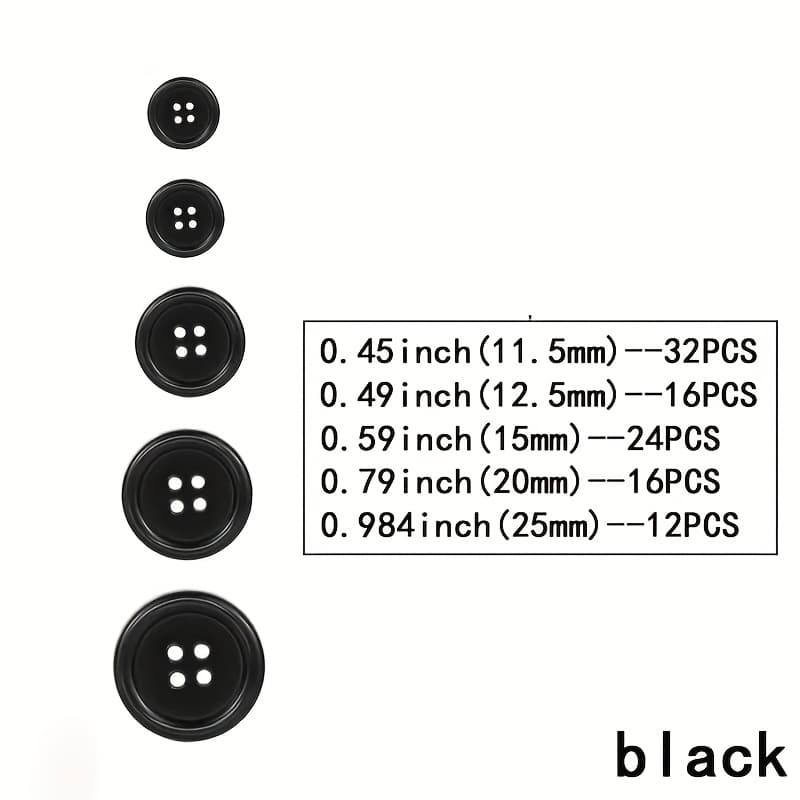 TEMU 100pcs Black Resin Sewing Buttons, 4-hole Craft Suit Shirt Buttons, 5 Sizes, Round Mixed, White Suitable For Clothing Sewing, And Holiday Decor Art, Crafts And Sewing Supplies