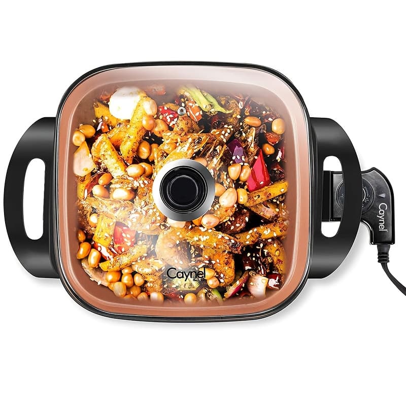 TEMU 12 X 12 Inch Nonstick Ceramic Electric With Glass Lid, Aluminum Body, 1400-watts, Adjustable Temperature Controller Goes Up To 420 Degrees For Fry, Bake, Steam Or Simmer, Easy To Clean