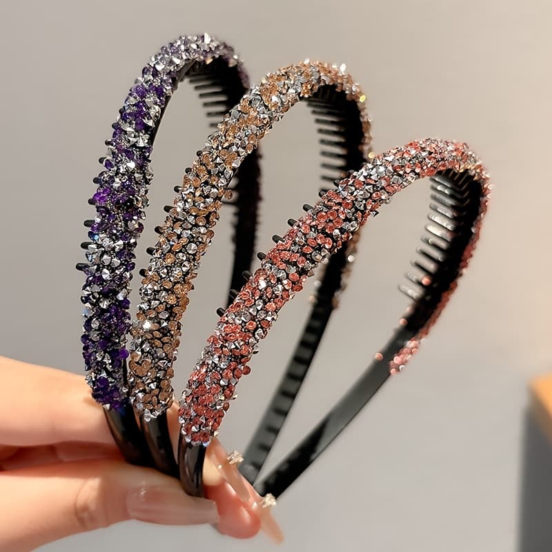 TEMU 3pcs Women's Shiny Non-slip Toothed Headband, Simple Bang And Hair Styling Headband