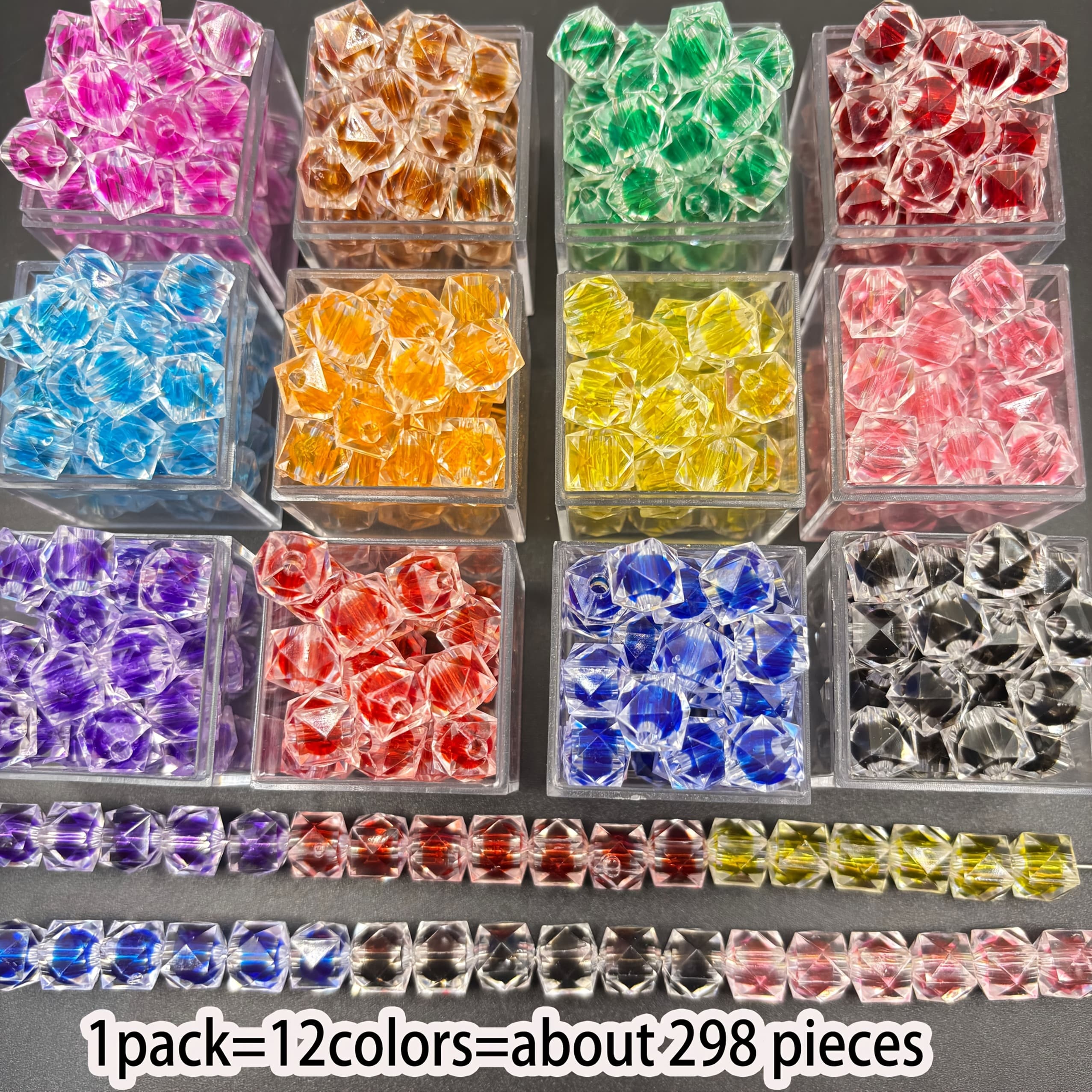 TEMU 298 10mm 12 Colors Cube Beads Medium Beads Acrylic Loose Beads Decorative Beads Suitable For Bracelets, Jewelry, Keychain Pendants, Clothing Additions And Other Materials Decorative Beads
