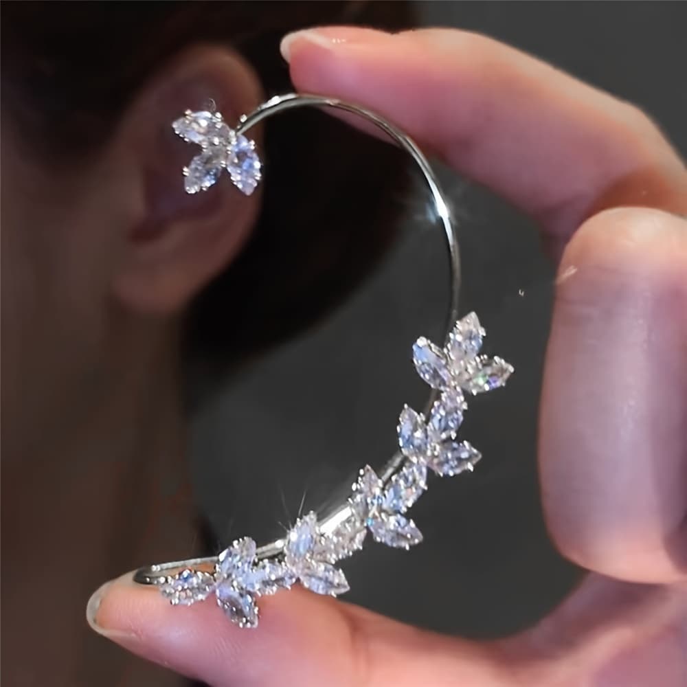 TEMU Fashionable Temperament Luxury Series Super Sparkling Synthetic Zirconia Flower Hanger Women's No Piercing Ear Clip Ear Bone Clip Ear Jewelry
