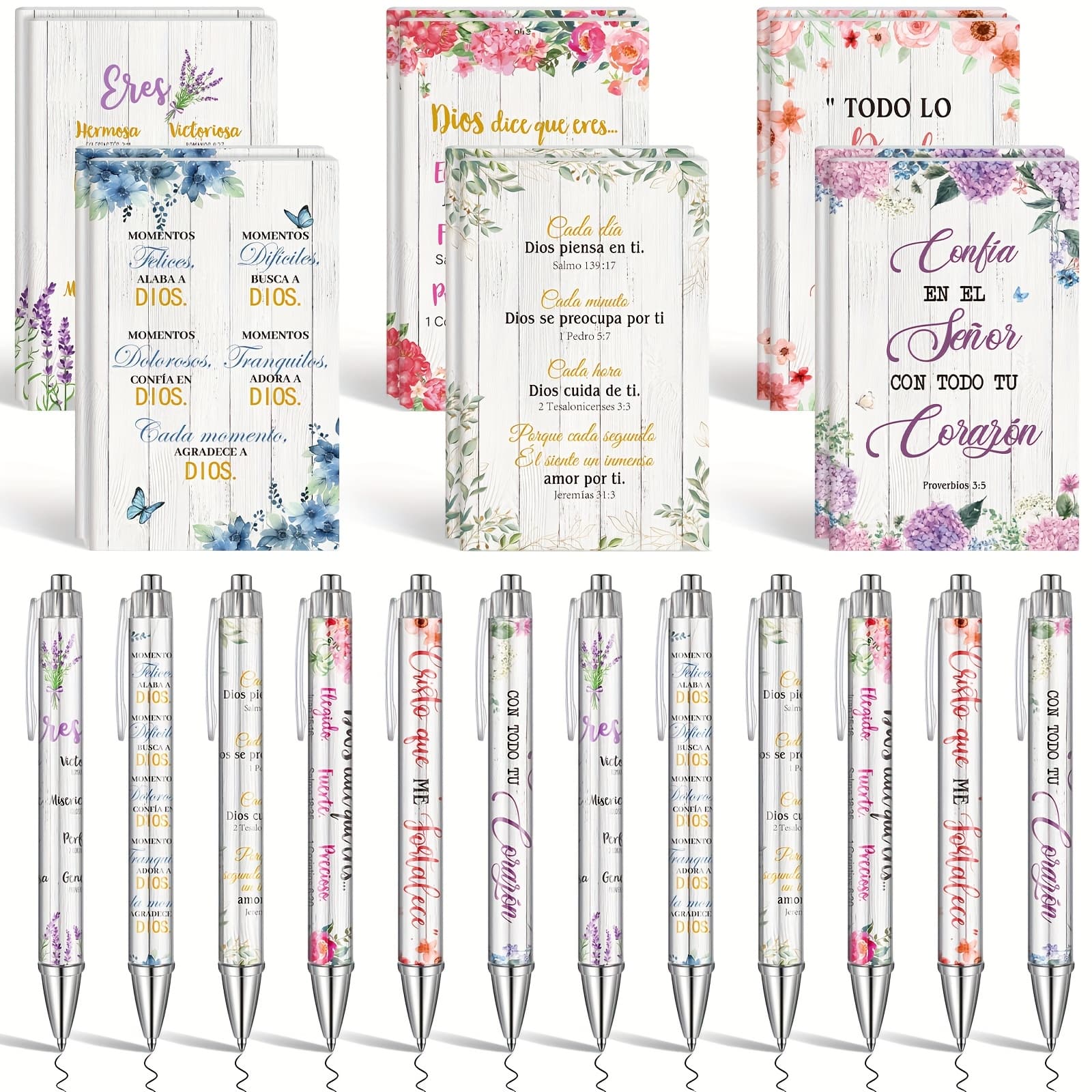 TEMU 24pcs Christian Gifts In Spanish Easter Spanish Christian Gifts For Women Mother Faith-based Bible Verse 12 Pens And 12 Small Notebooks Christian Gifts For Women In Spanish Church