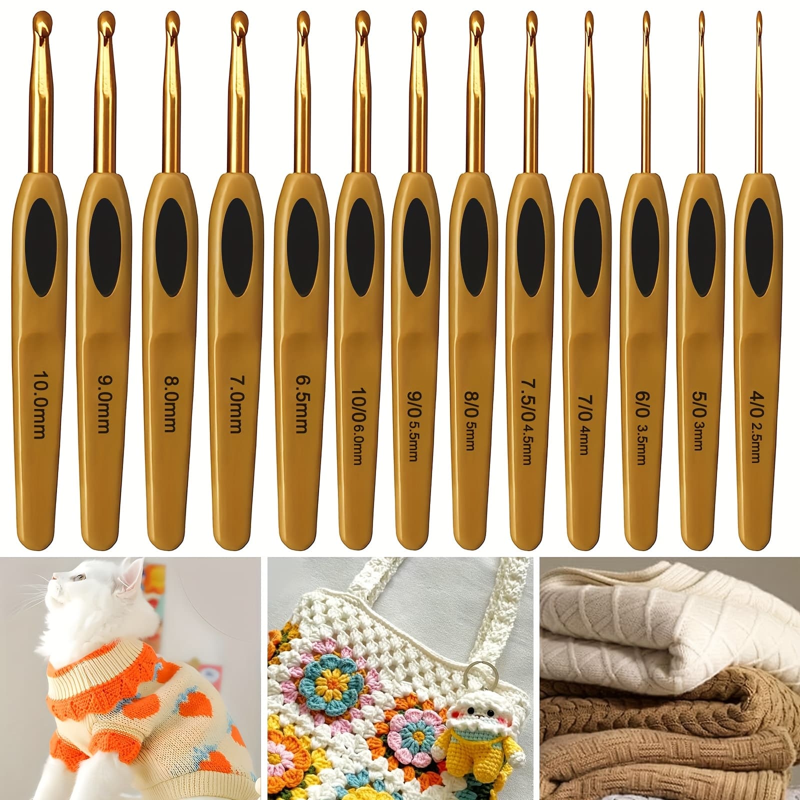 TEMU Set Of 13 Smooth Crochet Hooks, Easy-to-use Tools With Plastic Grips, Perfect For Making For Plush Toys, Home Crafts, Projects, Shoes, Dolls, And Other Additions