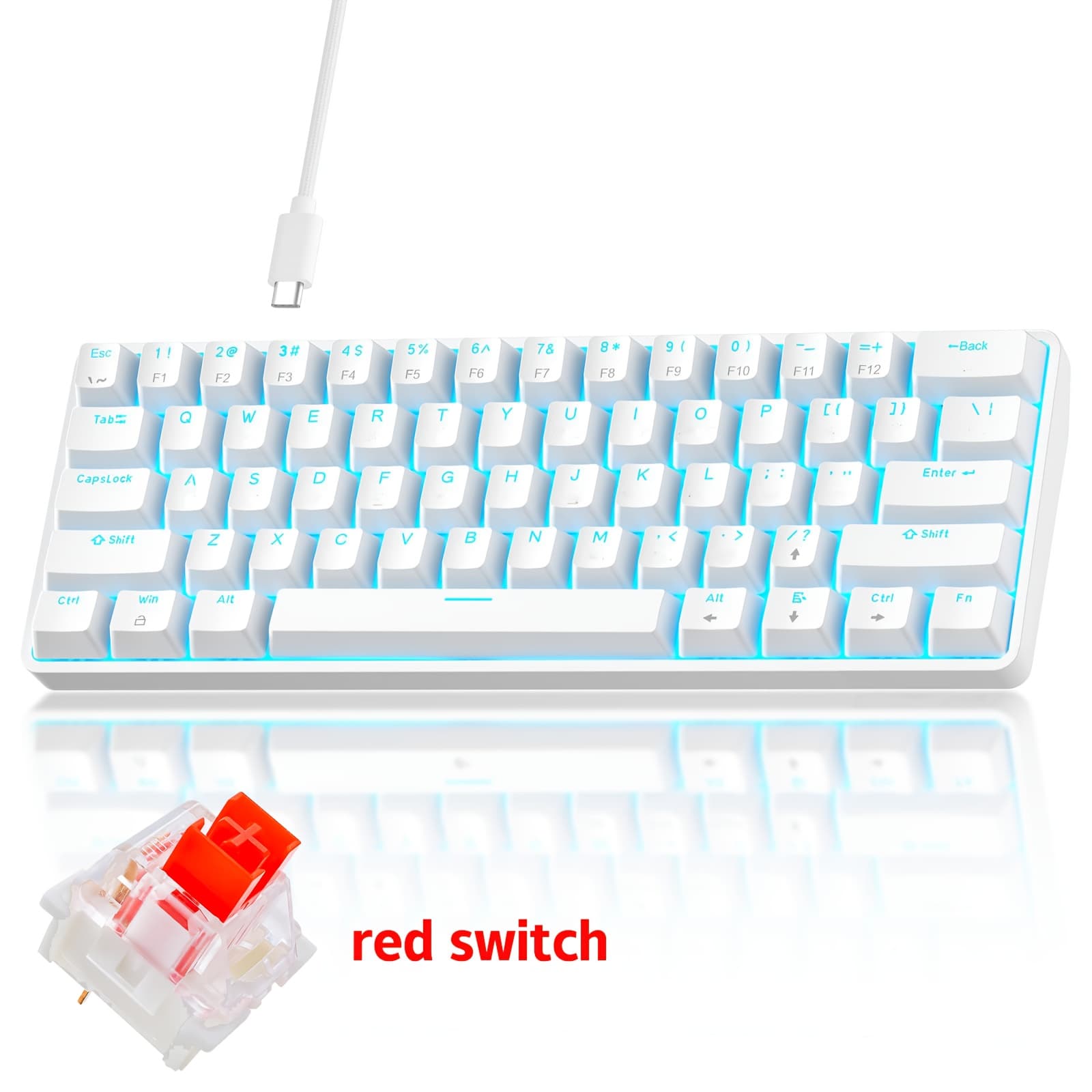 TEMU Hot Swappable Blue Switch Red Shaft 61-key Mechanical Wired 60% Mechanical Gaming Keyboard, Rgb Backlight Keyboard, Portable , Suitable For Windows Laptop, Axis