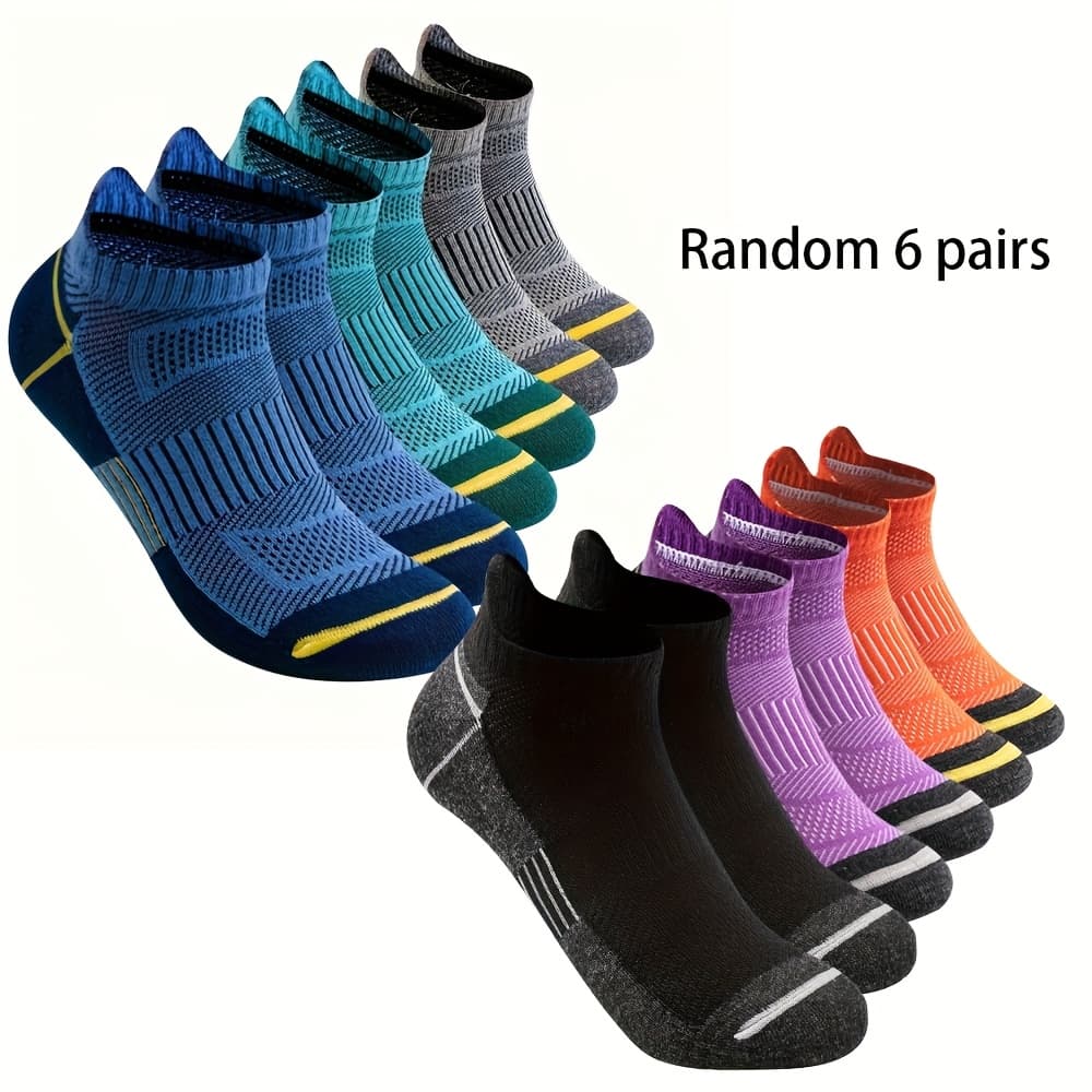 TEMU Acefine 6-pair Men's Mesh Breathable Sports Running Socks With Moisture-wicking And Sweat-absorbing Heel Tabs, Bright Colored Athletic Socks (style , 6-pair Pc)