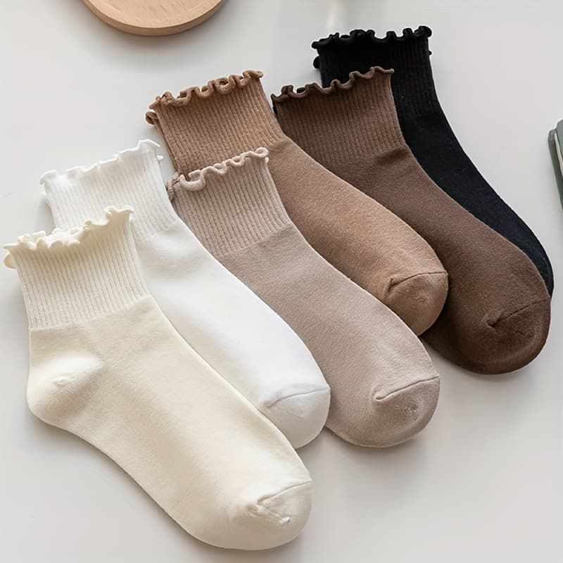 TEMU 6 Pairs Women' Lace Scalloped Socks, Casual Warm Breathable Socks, Short Mid-calf Socks, Soft Comfortable, Suitable For All Daily Wear, For Holidays And Gifting