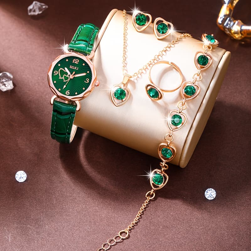 TEMU 5pcs/set Elegant Women' Watch Jewelry Set, Exquisite Necklace Earrings Ring Bracelet Watch Jewelry Set