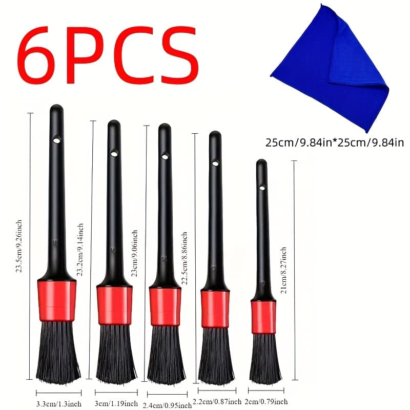 TEMU 6pcs Nylon Car Detail Brush Set, Dashboard Exhaust Wheel Car Brush, Home Outdoor Toilet Cleaning