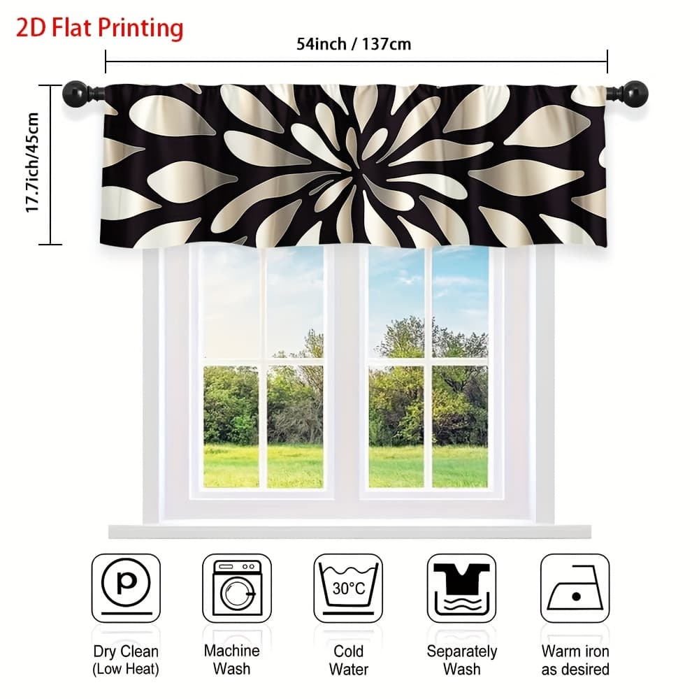 TEMU 2d Flat, 1pc Modern Abstract Valance Curtain Suitable For Rod - Semi-sheer Window Valance With Flat Print, Machine Washable, , Living Room, - Contemporary Window, 2d Flat