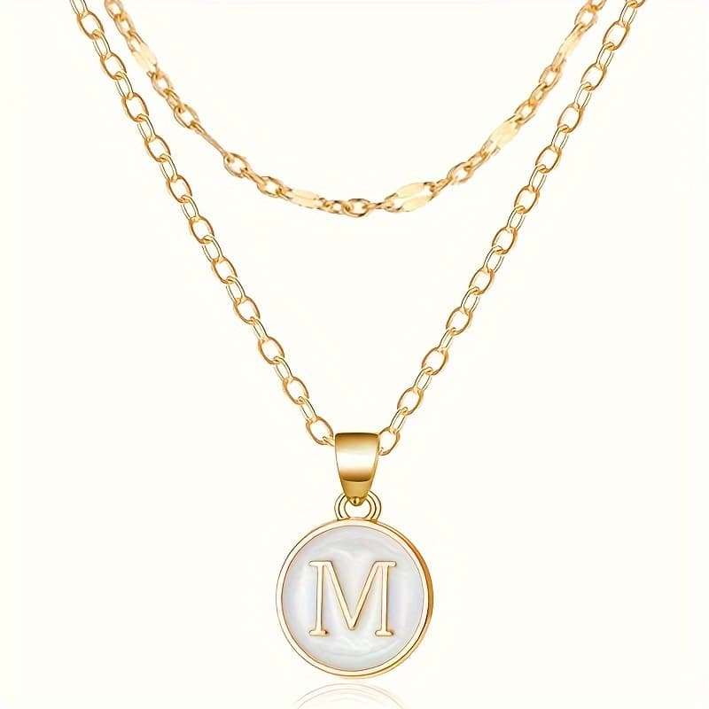 TEMU 2pcs A-z Stainless Steel Layered Stackable Split Double-layer Chain Letter Pendant Necklace Set