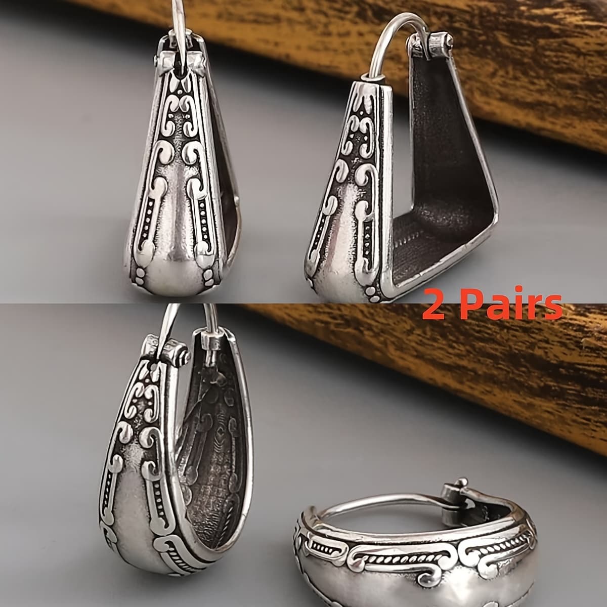 TEMU Vintage Geometric Irregular Hoop Carved Pattern Earrings, Ethnic Style Trendy Alloy Jewelry For Women, Perfect Gift For Holiday Birthday Party Anniversary Daily Wear