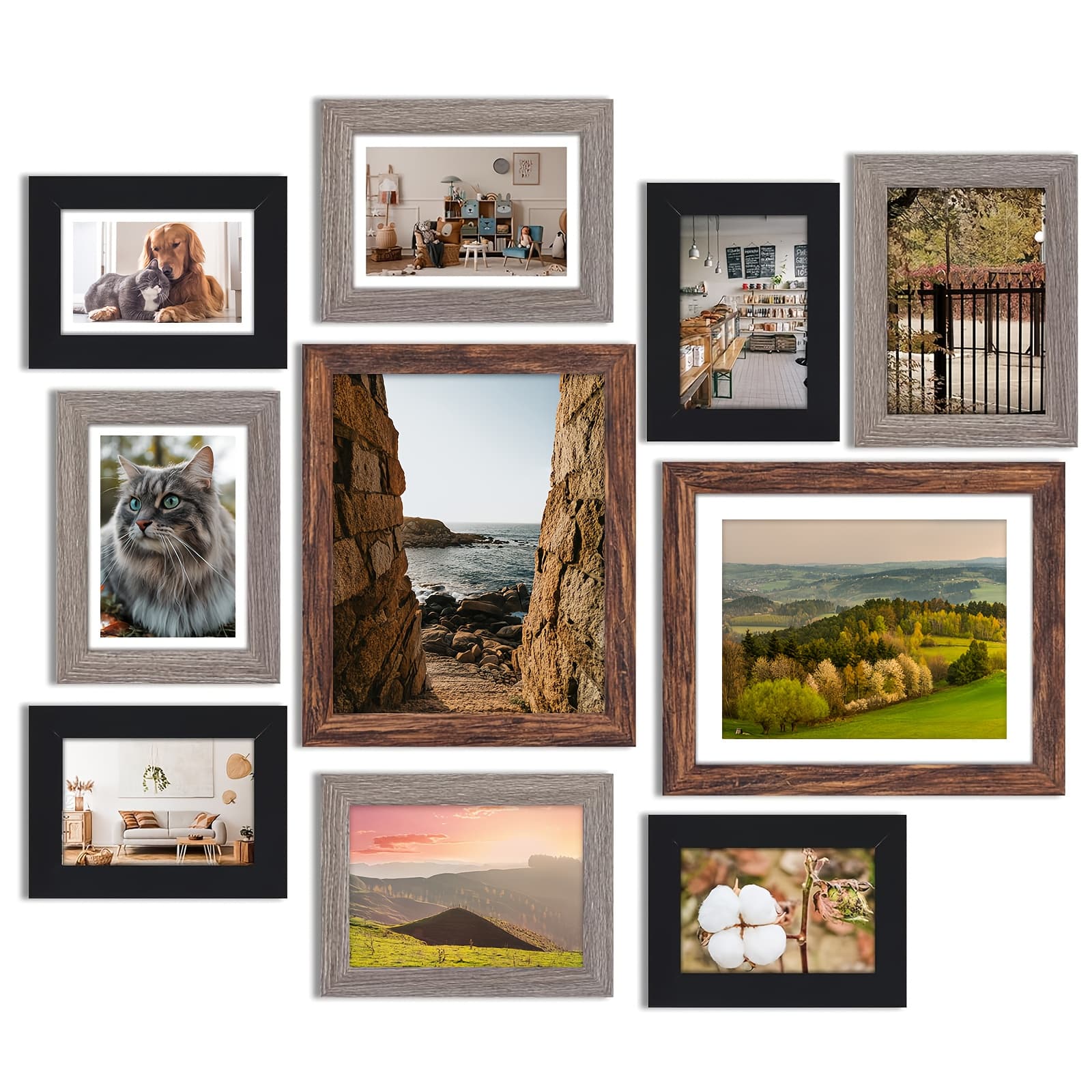 TEMU Tomnk 10pcs Picture Frames, Picture Frames Set, Black, Picture Frames Collage Wall Decor For Assorted Photos, 8x10, 5x7, 4x6 For Wall Hanging Or Tabletop Display, For Christmas