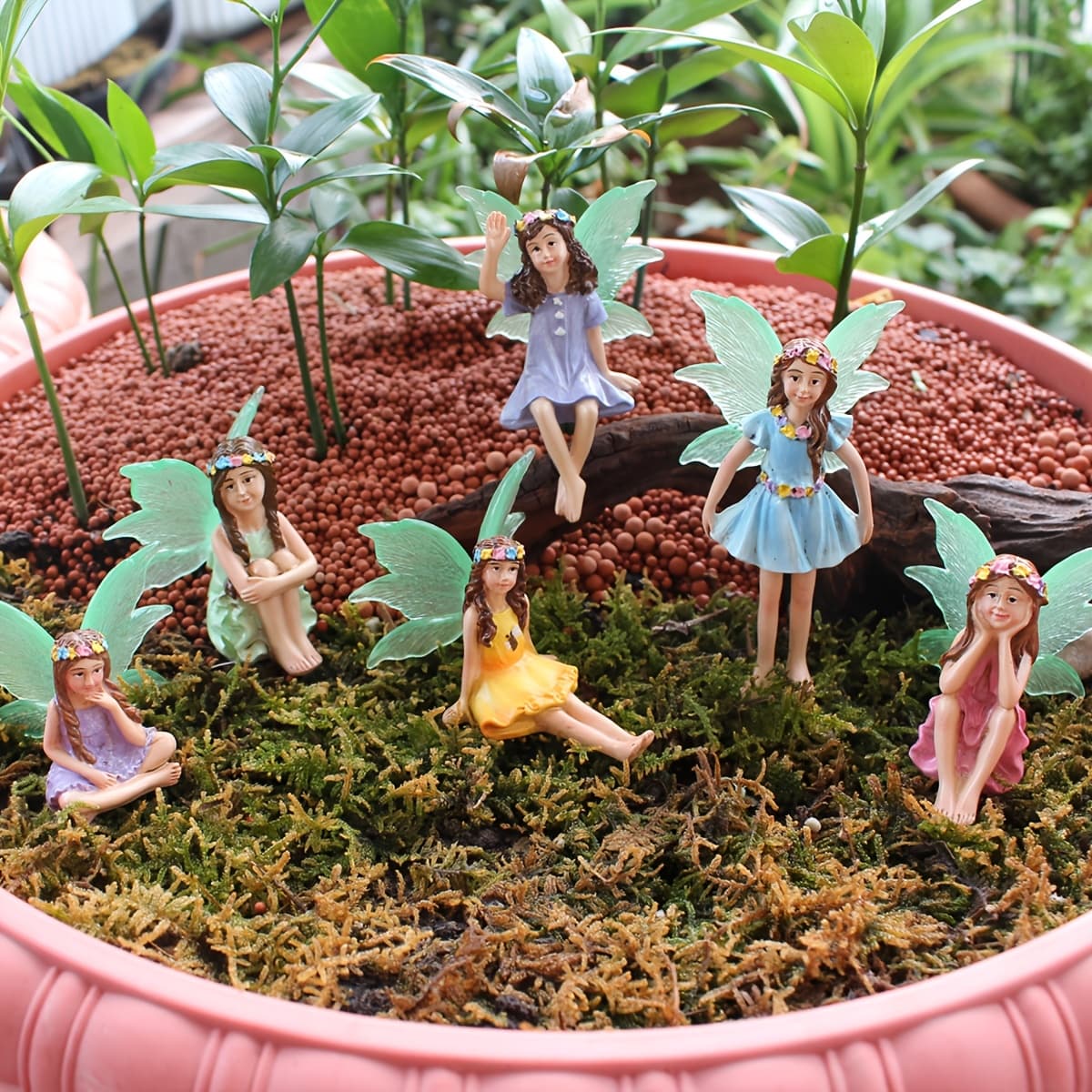 TEMU A Set Of 6 In Poses With Glowing Wings, Perfectly Blending Into You Need, Sitting, Standing, Or Cross-legged, Suitable For All Kinds Of , Bonsai Decorations, Vases, Setups