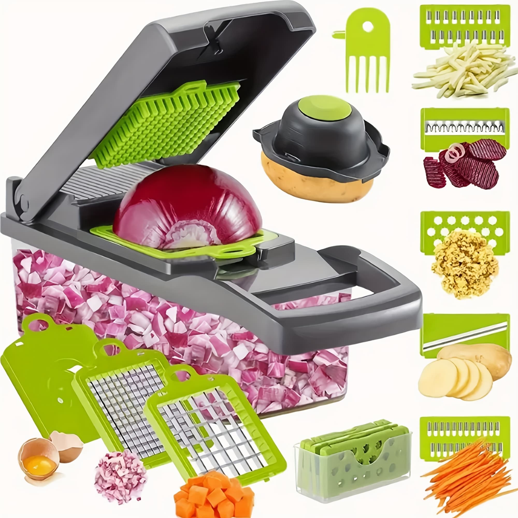 TEMU 16-in-1 Manual Vegetable Chopper Set, With 8 , Container, Peeler And Filter, Preparation, Professional Onion, Carrot And Garlic Slicer, Kitchen Supplies