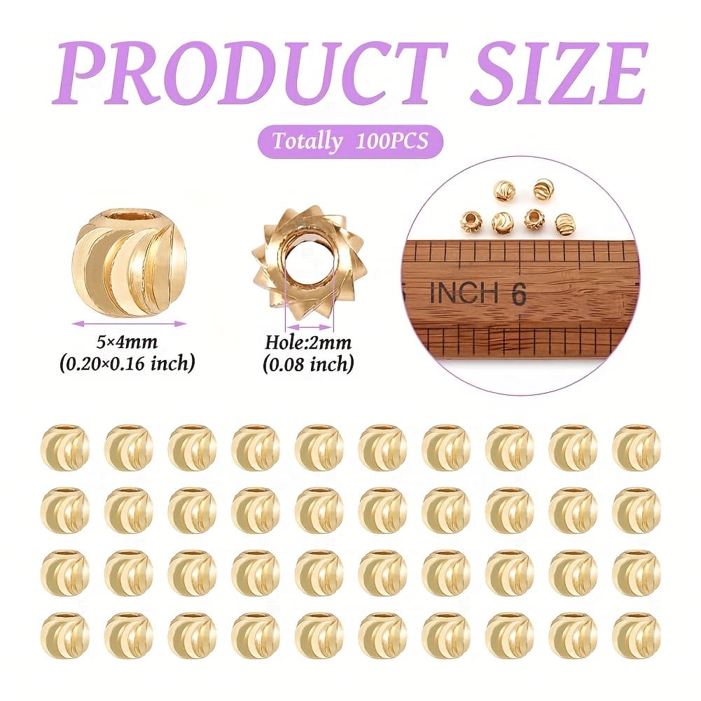 TEMU 100pcs Brass Beads, Round Beads, 18k Gold Plated, 5x4mm, Hole: 2mm, Beads And Bead Assortment