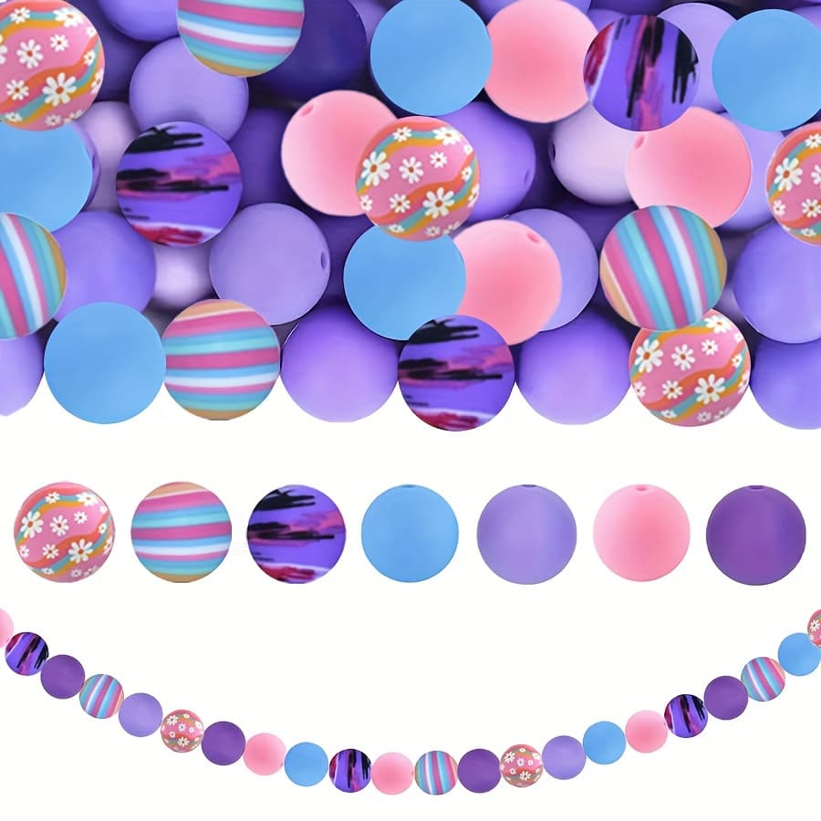 TEMU 49pcs Vibrant & Purple Silicone Beads Set For Creative Diy Crafts Party Favors, Home Decor, Keychain Making