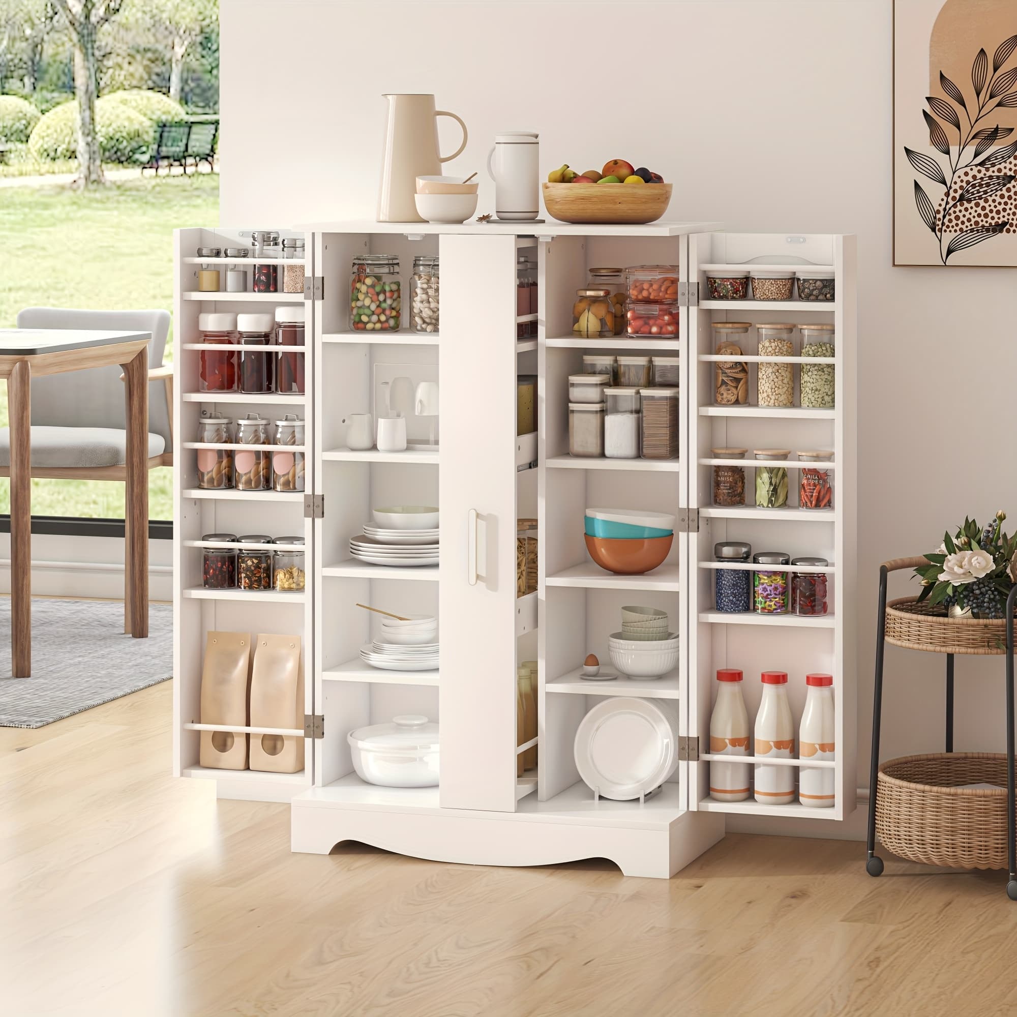 TEMU 47" Modern Freestanding Kitchen Cabinet With Adjustable Shelves & Drawers - -standing Storage Suitable For Home Office, Buffet Table, Pantry Organizer, Wood, Frame, Assembly For Spaces