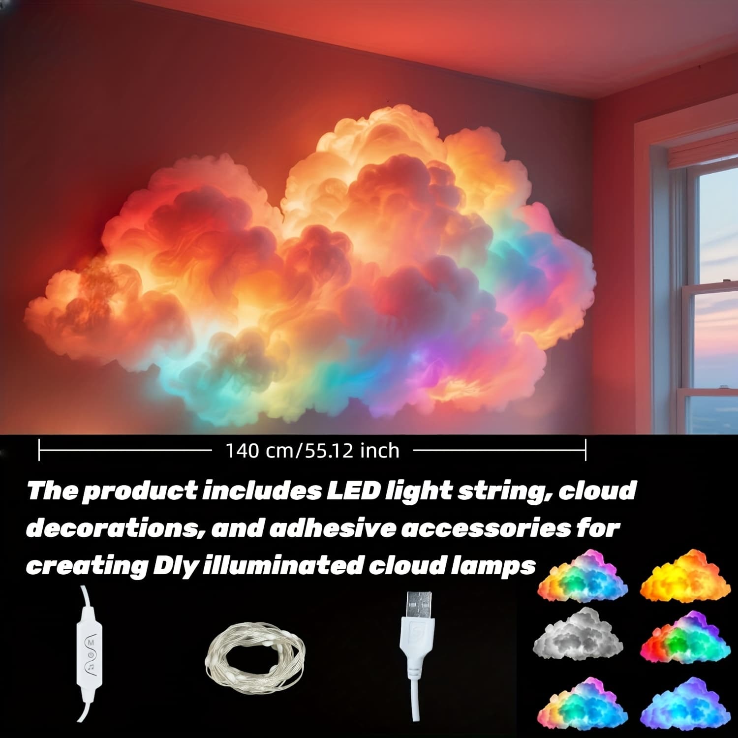 TEMU Ajk [1pack] 3d Rgb Led Cloud Lamp Color-changing Night Light With Lightning Effects, Creative Multicolor Mood Lighting For Bedroom, Gaming Room, Party And Club Decoration