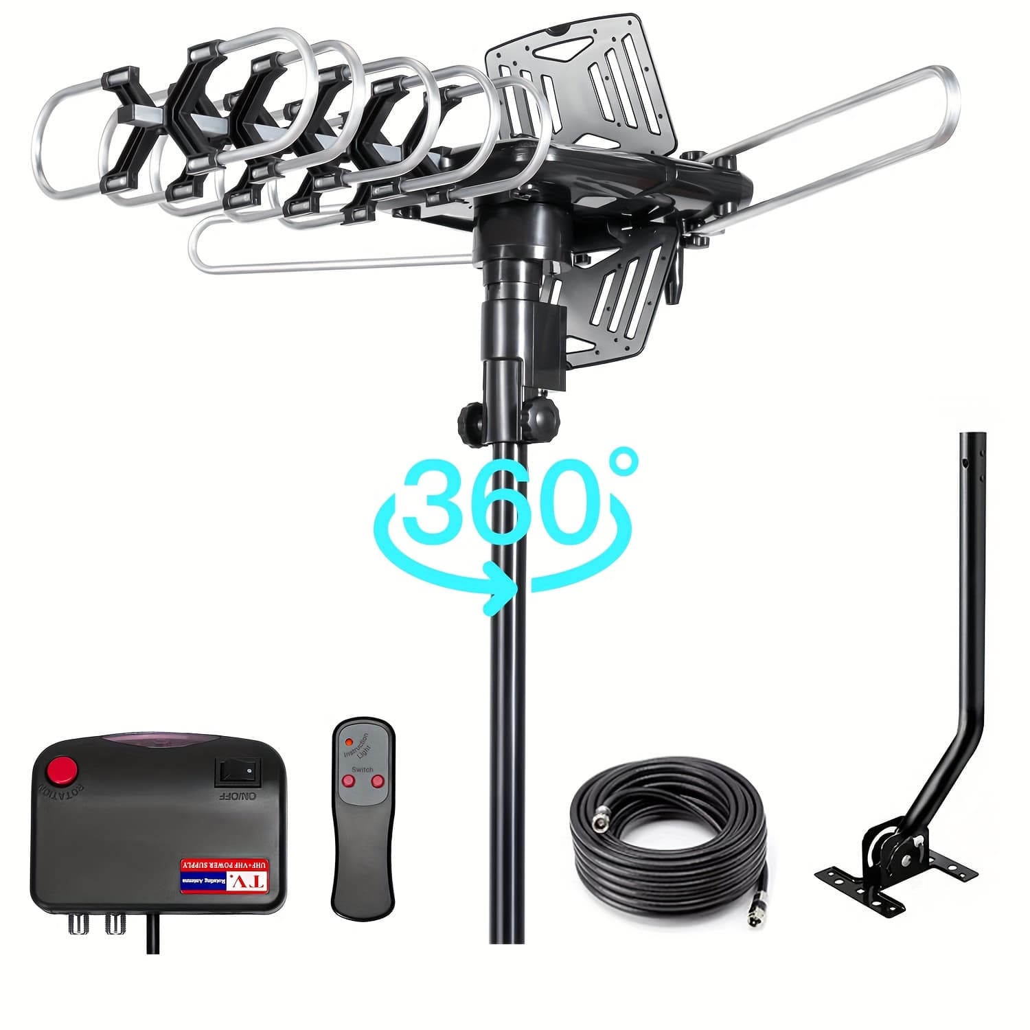 TEMU Smart Digital Tv Antenna 2026 -150+miles Long-range Digital Hdtv Antenna,supports 2 Tv, With Rg6 Coaxial Cable For Attic Or Outdoor Installation,bracket Included