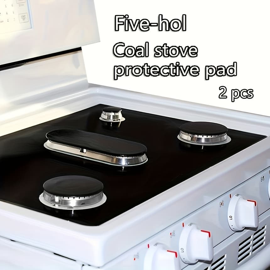 TEMU 2pcs Pack Kitchen Gas Stove 5-hole Coal Stove Mat Gas Stove High-temperature Washable Oil-proof Stove Pad Protective Cover