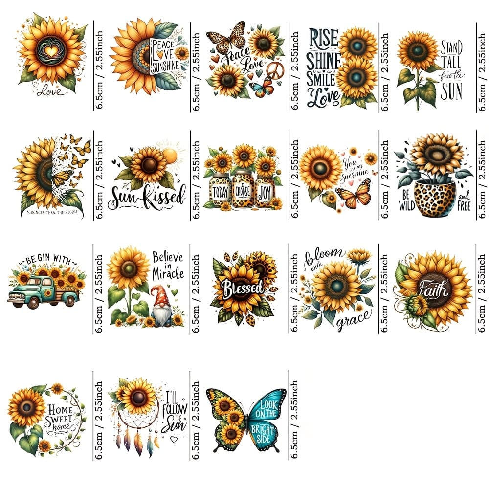 TEMU 18pcs Motivational Sunflower Uv Dtf Self-adhesive Cup Stickers - Decals For Glass Cup, Mug, Laptops, Refrigerators, And Crafts- Plastic Material