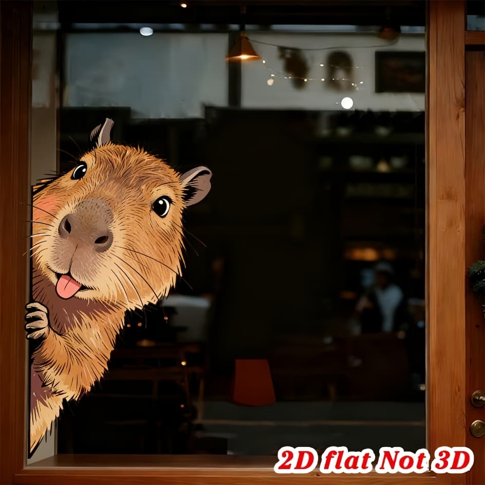 TEMU 1pc Capybara Window Sticker, Fun Animal Glass Decoration, Cute Capybara Window Decal, Home Decor, Storefront , Adhesive-free Static Cling, Door And Window Decoration Sticker