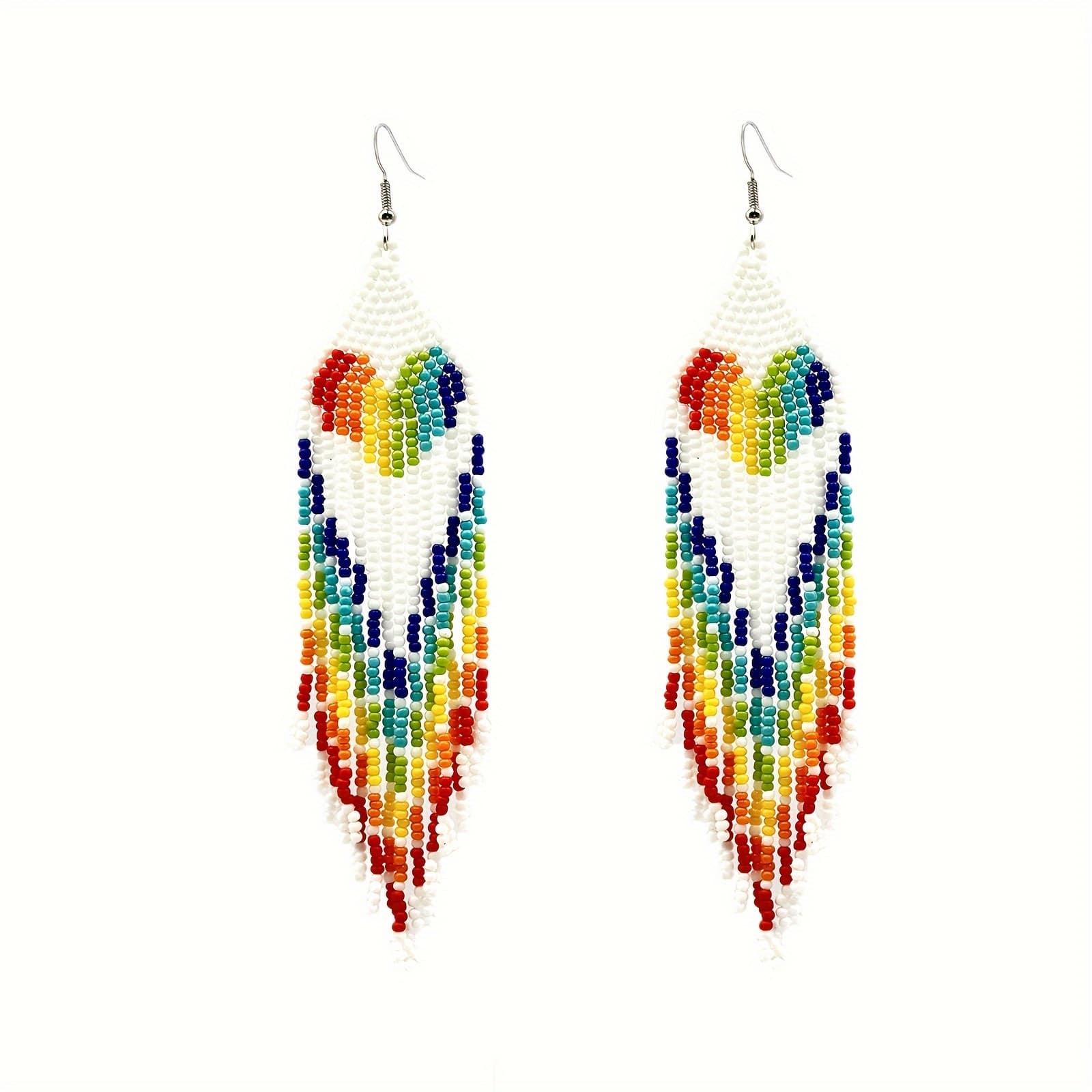 TEMU Bohemian Beaded Tassel Earrings, Colorful Heart Handcrafted Drop Earrings Made With Seed Beads And Glass Beads, Perfect For Women's Jewelry For Everyday Wear Or As A Festive Gift