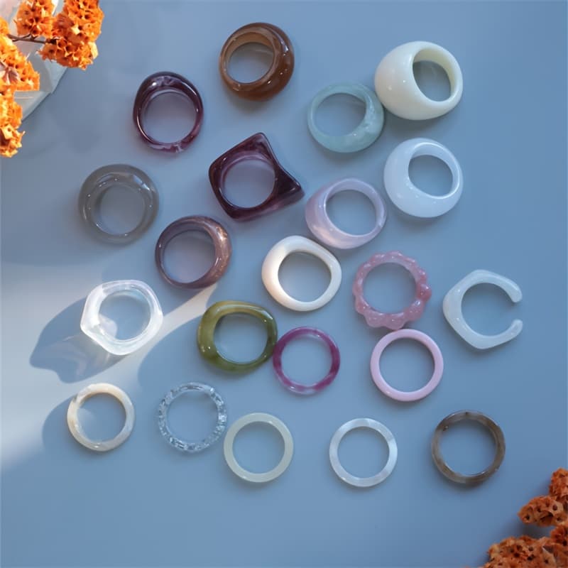 TEMU 21pcs Set Of Y2k Bohemian Style Twisted Stacked Ring Set, Dopamine Retro European And Acrylic Resin Blending Production, Women's Suitable For Daily Wear , , Gift For Mom, Lover, Daughter