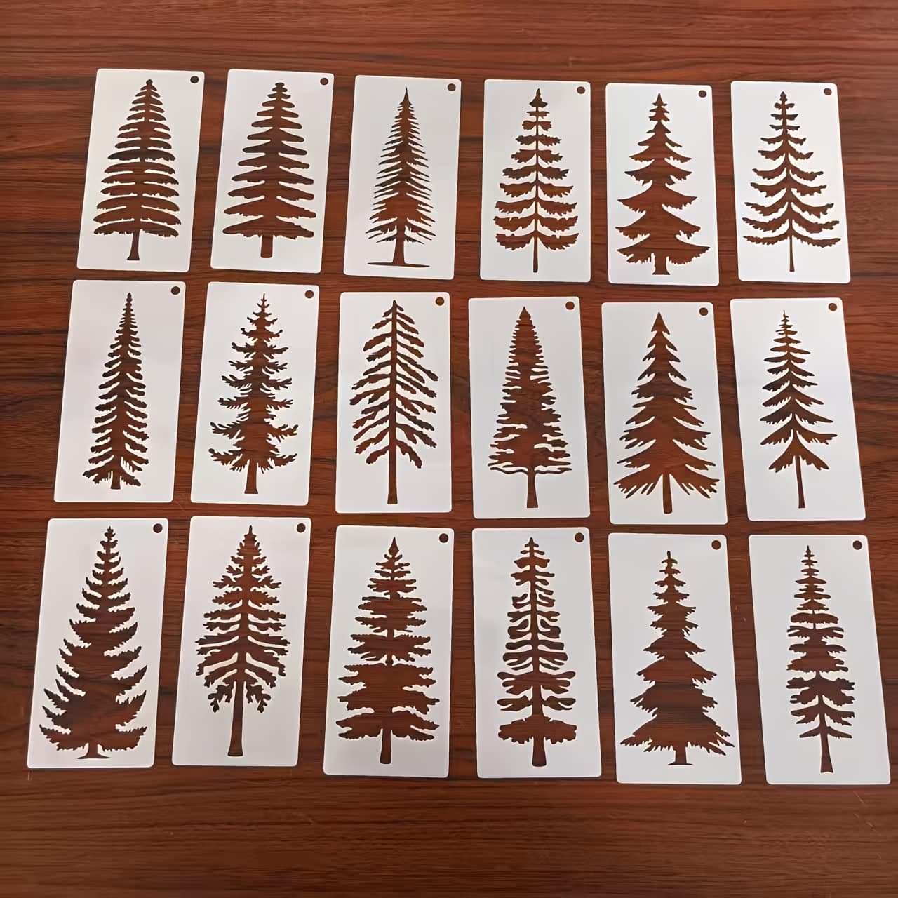 TEMU Pine Tree Stencils For Painting, 18pcs 15..62cm Plastic Pine Tree Stencils, Reusable For Crafts, Tree Drawing Stencils For Painting On Wall Canvases, Card Making, And Home Decor