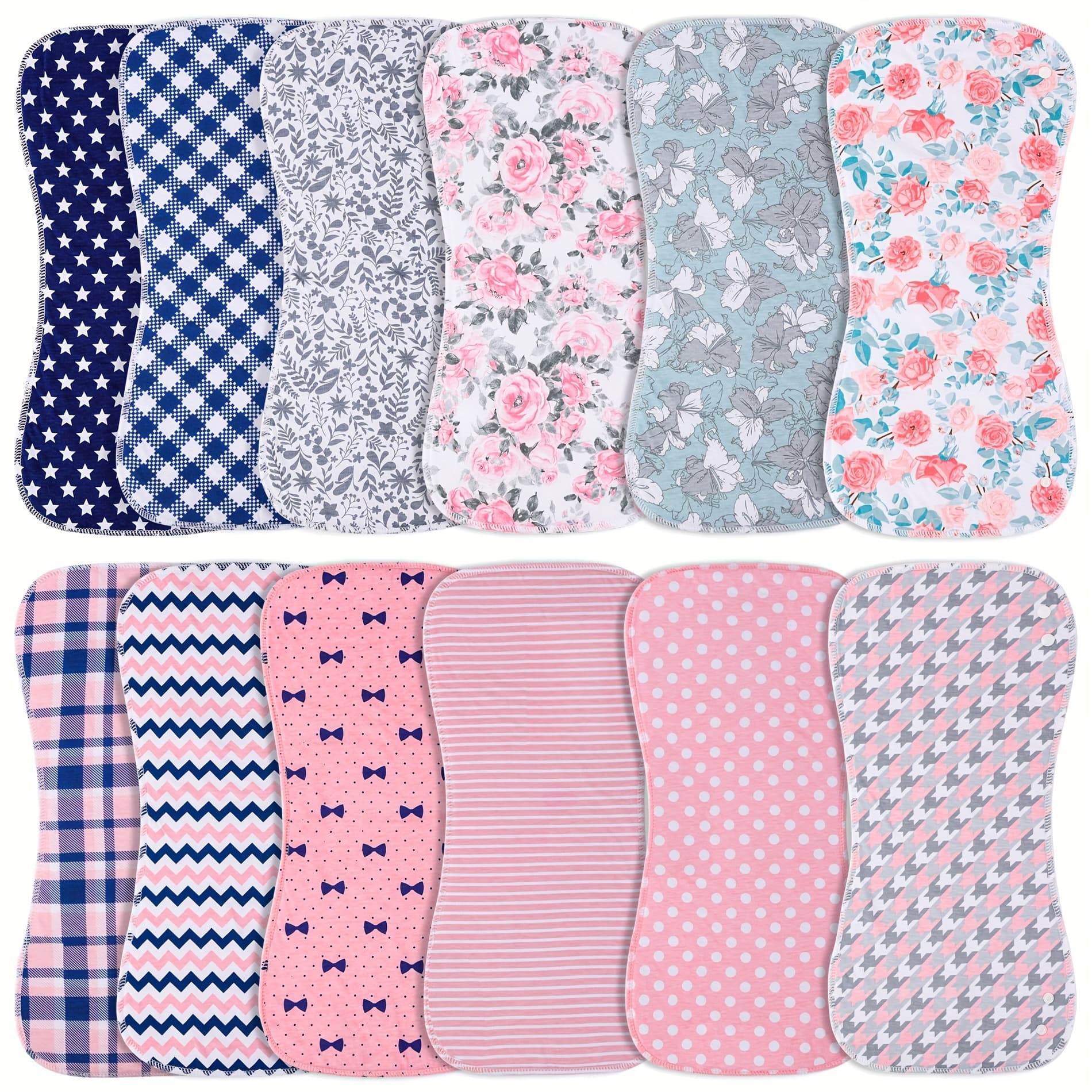 TEMU Baby Burp Cloths With Snap Large Size 3-layers Thicken Super Absorbent And Soft Baby Spit Up Burping Rags Baby Burp Cloth Set For Boys 12 Pack