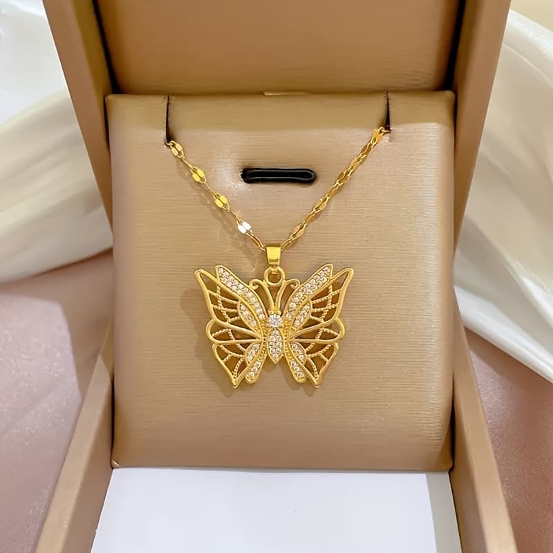 TEMU 1pc European And American Trendy Hollowed Out Pendant Necklace/women's Versatile And Fashionable Stainless Steel Necklace/best Gift Necklace For Couples' Birthday Parties