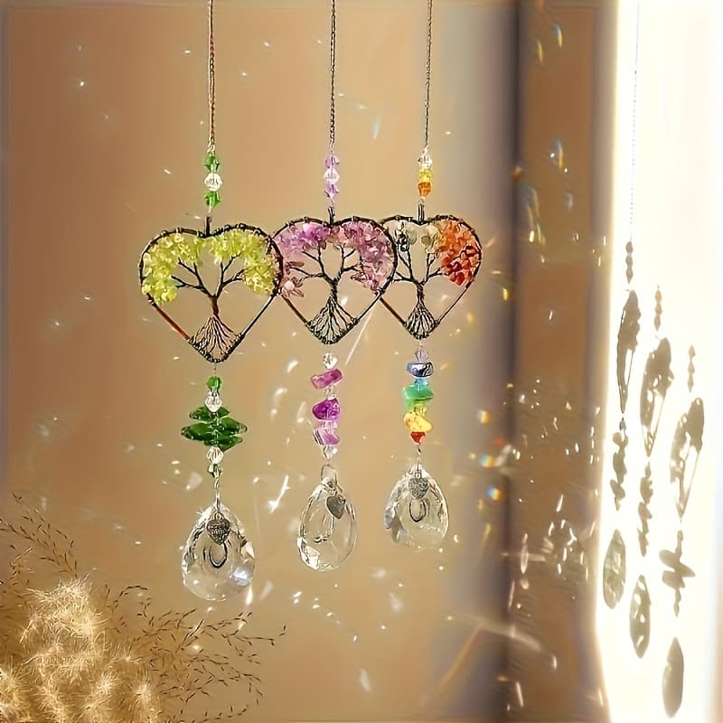 TEMU 3 Heart-shaped Tree Of Life Rainbow Catchers Featuring A Wheel Stone - A Glass Prism Ornament Ideal For Decorating Windows, Gardens, Homes, And - An Gift For Valentine's Day