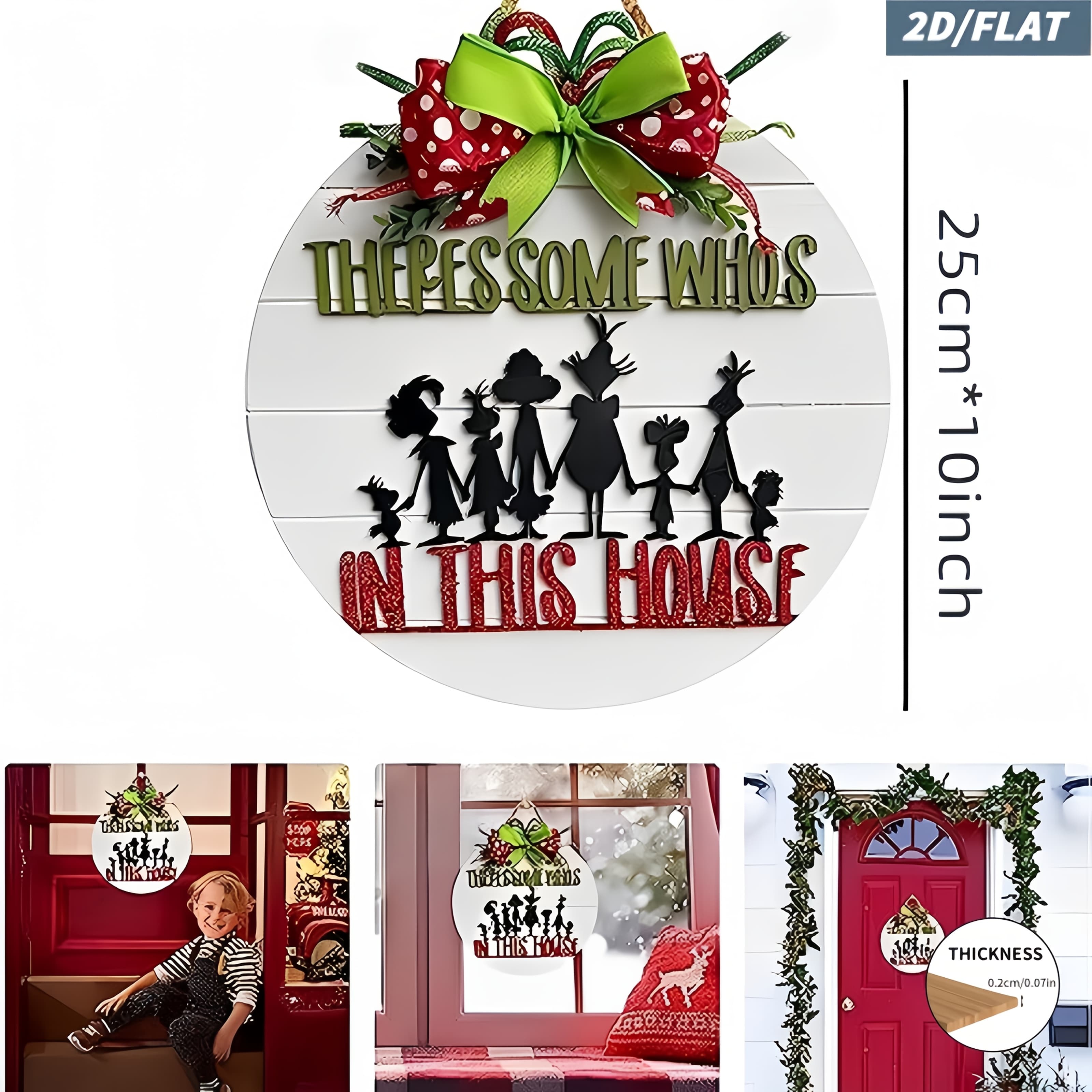 TEMU 1pc 2d Flat/fun Christmas Wreath - Rustic Wooden Hanging Ornament, Suitable For Christmas Holiday Door Wall Indoor Outdoor Decor, , For Farmhouse, Office - Use/decorative Plaque And Ornaments
