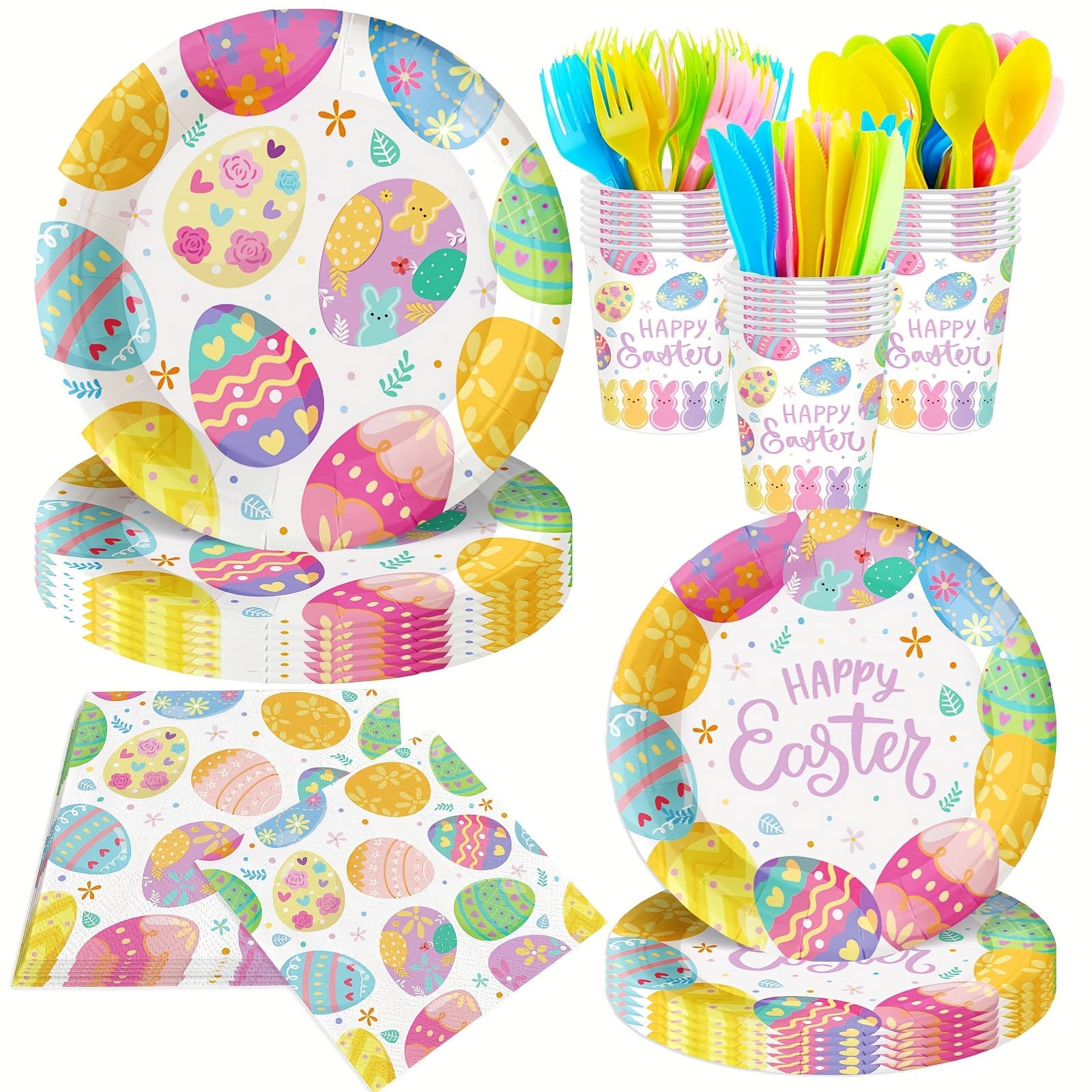 TEMU 140pcs, Party Supplies Dinnerware Set, Easter Egg Paper Plates And Napkins, Egg Themed Party Decorations Dinner Plates, Serve For 20 Guest