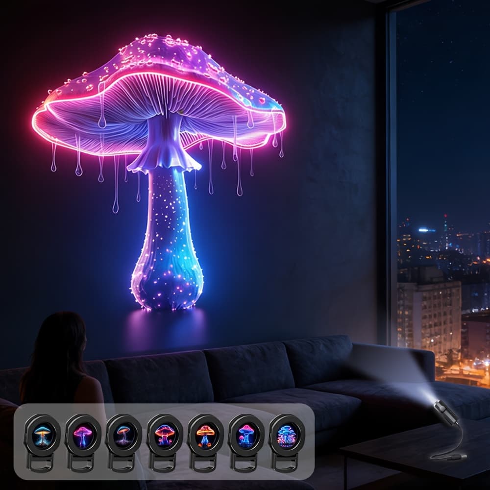 TEMU Usb Lamp, Led Colorful Mushroom Projection Lamp, Atmosphere Lamp, Plug-in Bedside Lamp, Bedroom Headboard Decoration Lamp, Popular Photo-taking Atmosphere Lamp, Portable Home Decoration Lamp