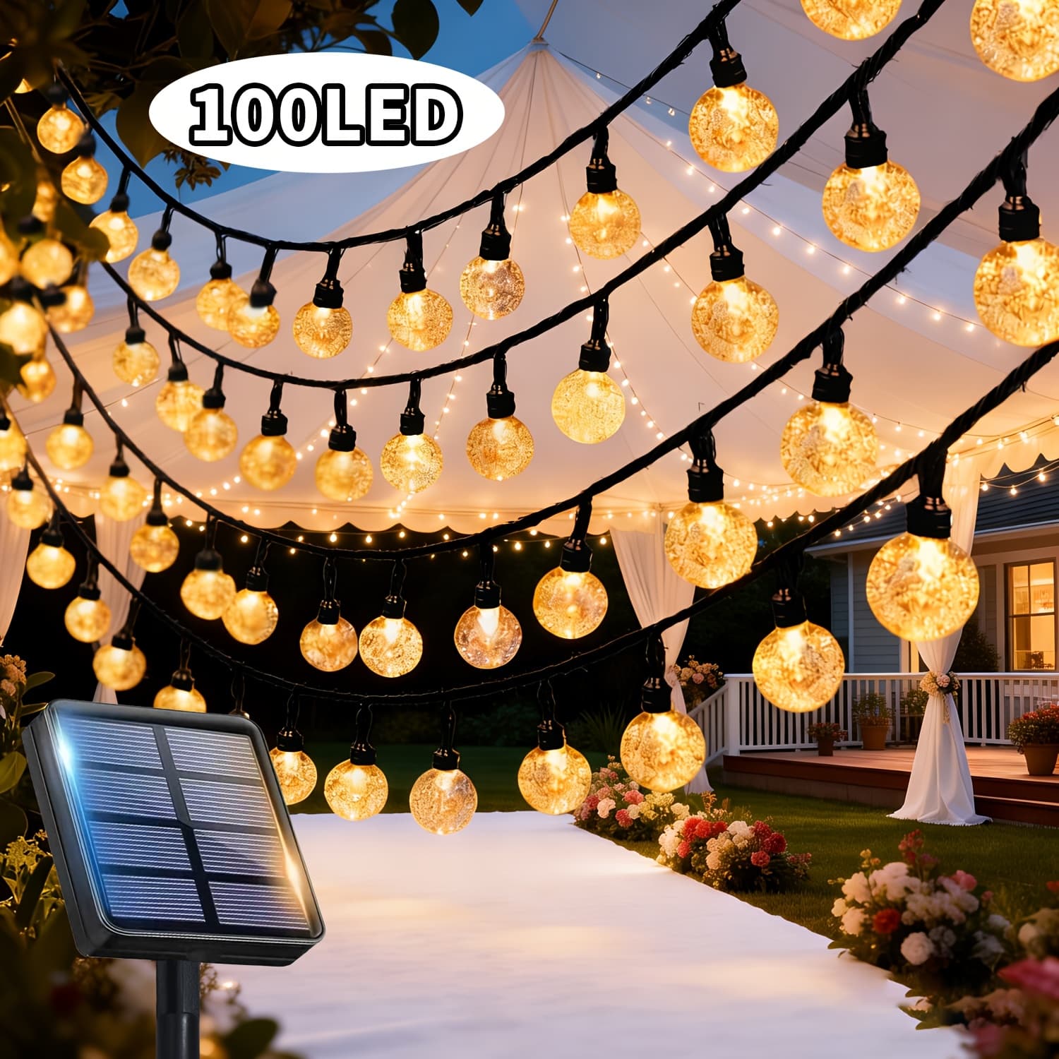 TEMU /100 Led Solar Bubble Ball Lights, Built-in Solar Battery, 12 Lighting , , Perfect For Wedding Garden Yard Fence Patio Christmas Decor