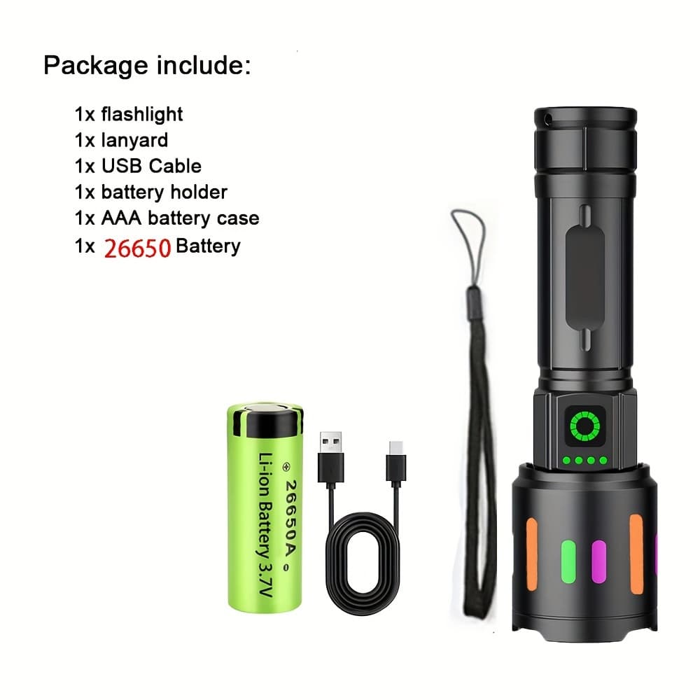 TEMU 1/2pcs Led Flashlight, Tactical Flashlight, Usb Rechargeable, With 3 Of Variable Focus Flashlight, Suitable For Emergency , Outdoor, Home, Camping, Hiking, Etc