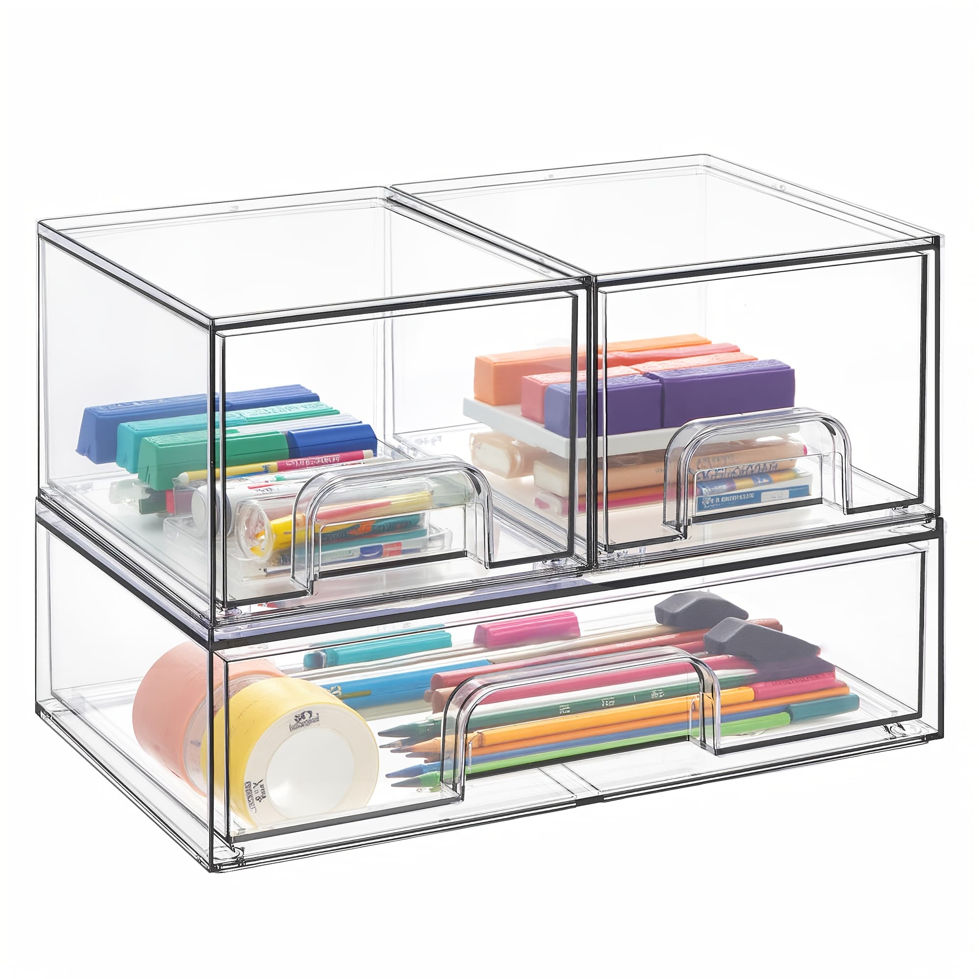 TEMU 3/4/5/6 Pack Clear Plastic Organizer Bins, Stackable Storage Drawers For Office, Ideal For Office Organization